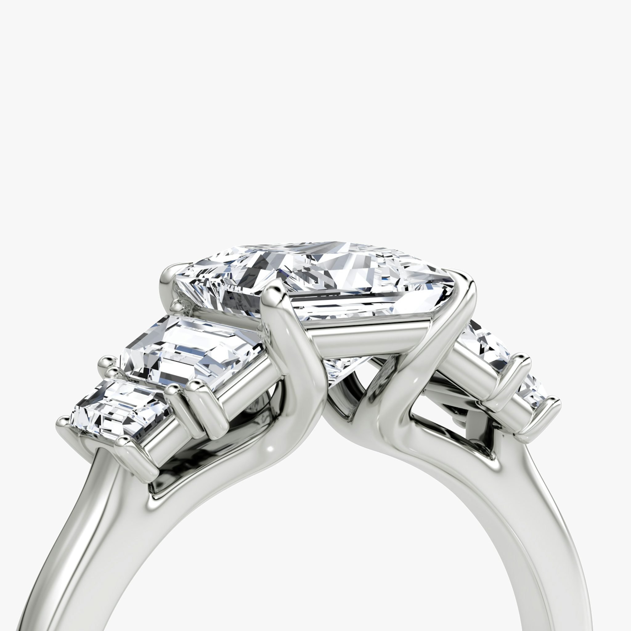 five stone engagement ring princess plain white gold detail view