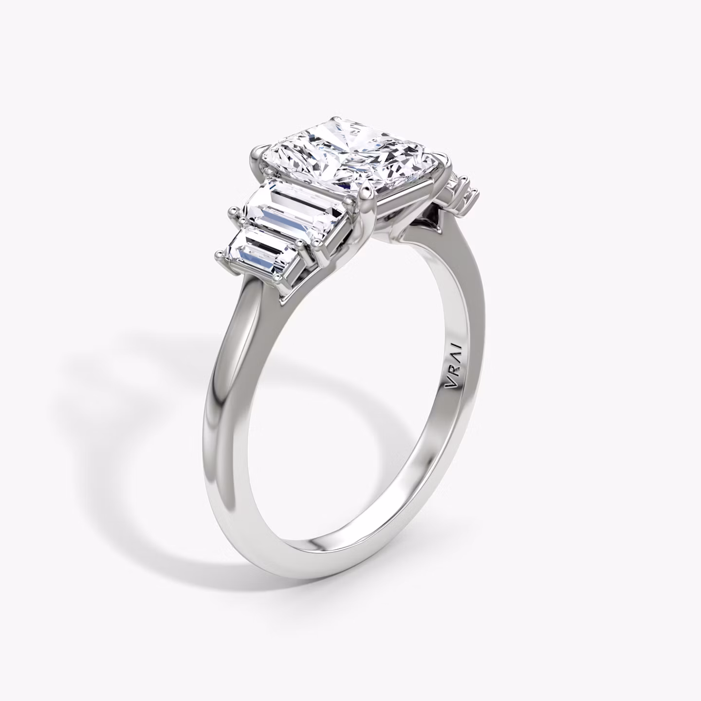 The Five Stone Heirloom | Radiant | 18k | White Gold | bandAccent: Plain | diamondOrientation: vertical | caratWeight: other