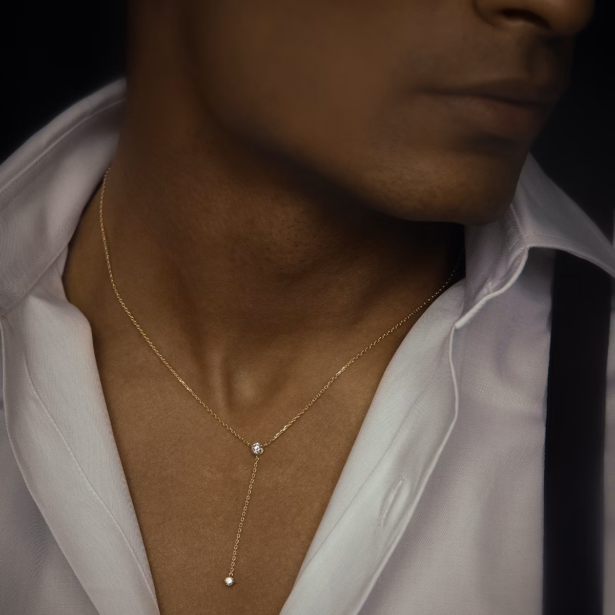 Duo Lariat Necklace | Round Brilliant | 14k | White Gold | chainLength: 16-18