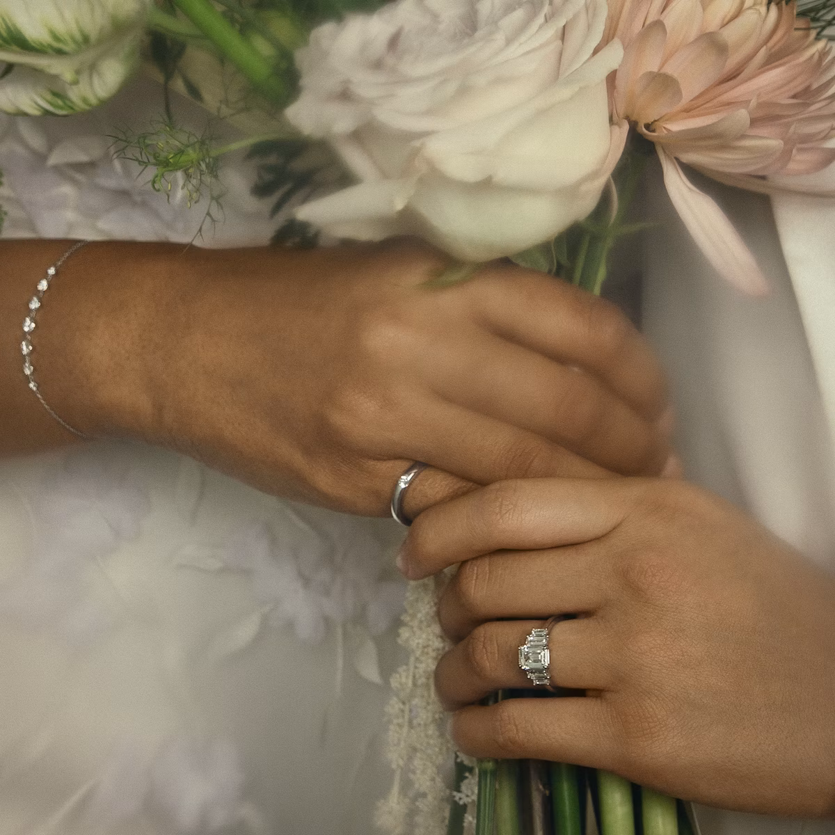 five stone engagement ring princess plain white gold on model