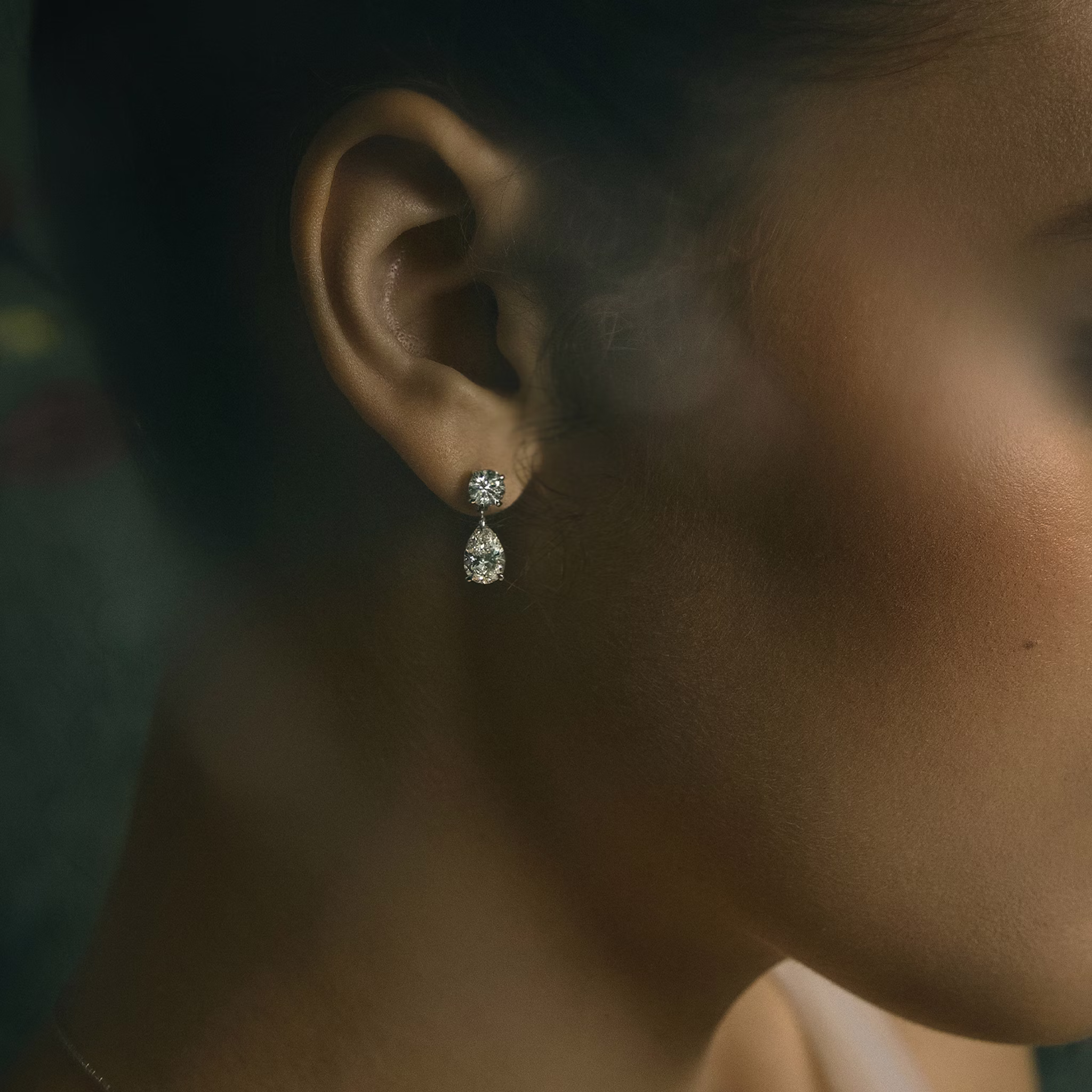 Duo Drop Earring | pear+round-brilliant | 14k | Yellow Gold