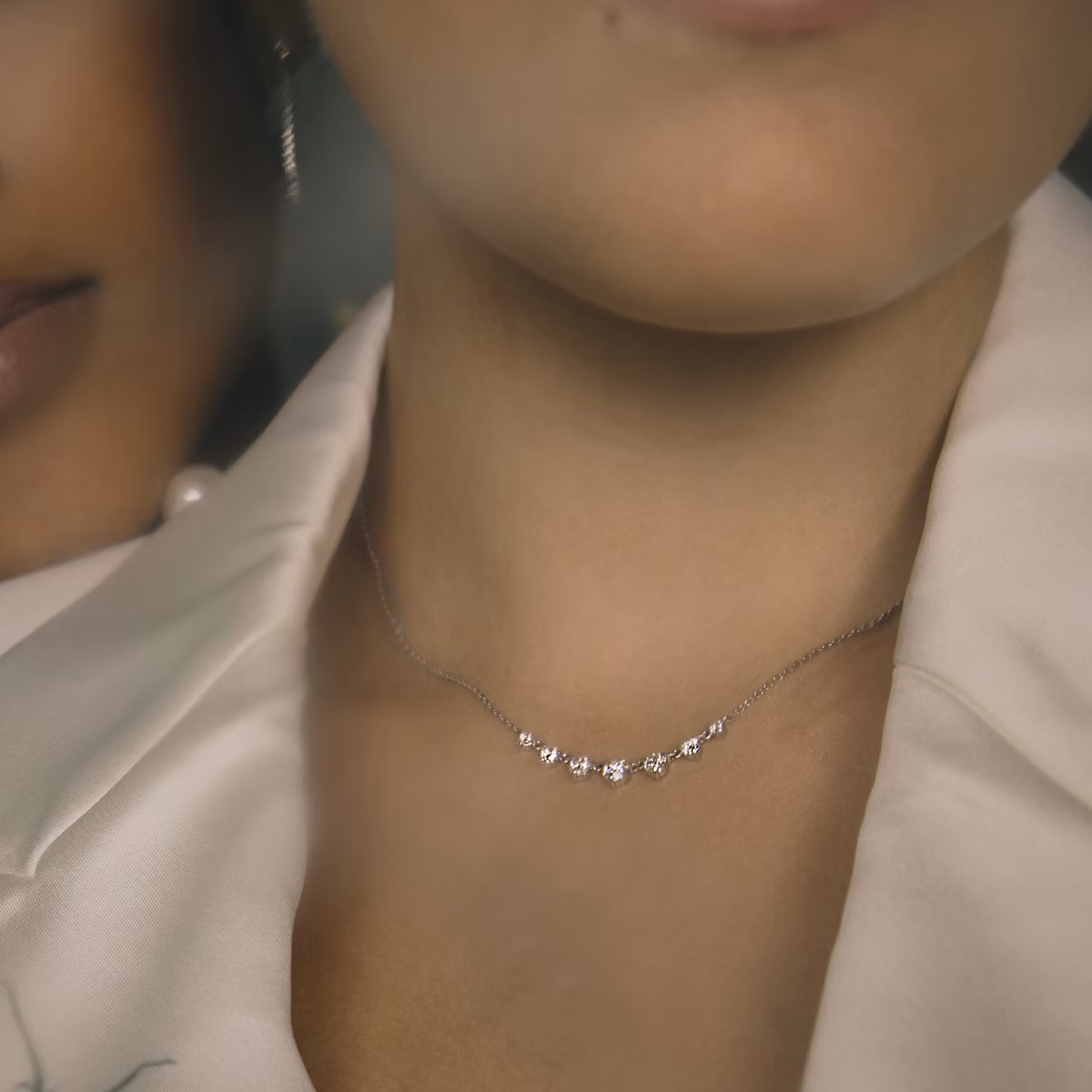 Linked Tennis Necklace | Round Brilliant | 14k | Yellow Gold | diamondSize: petite | chainLength: 16-18