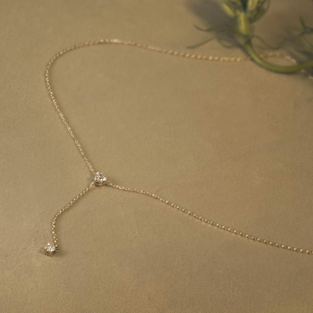 Duo Lariat Necklace | Round Brilliant | 14k | White Gold | chainLength: 16-18