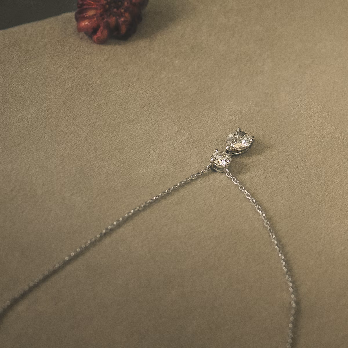 Duo Drop Necklace | Round Brilliant and Pear | 14k | Yellow Gold | chainLength: 16-18