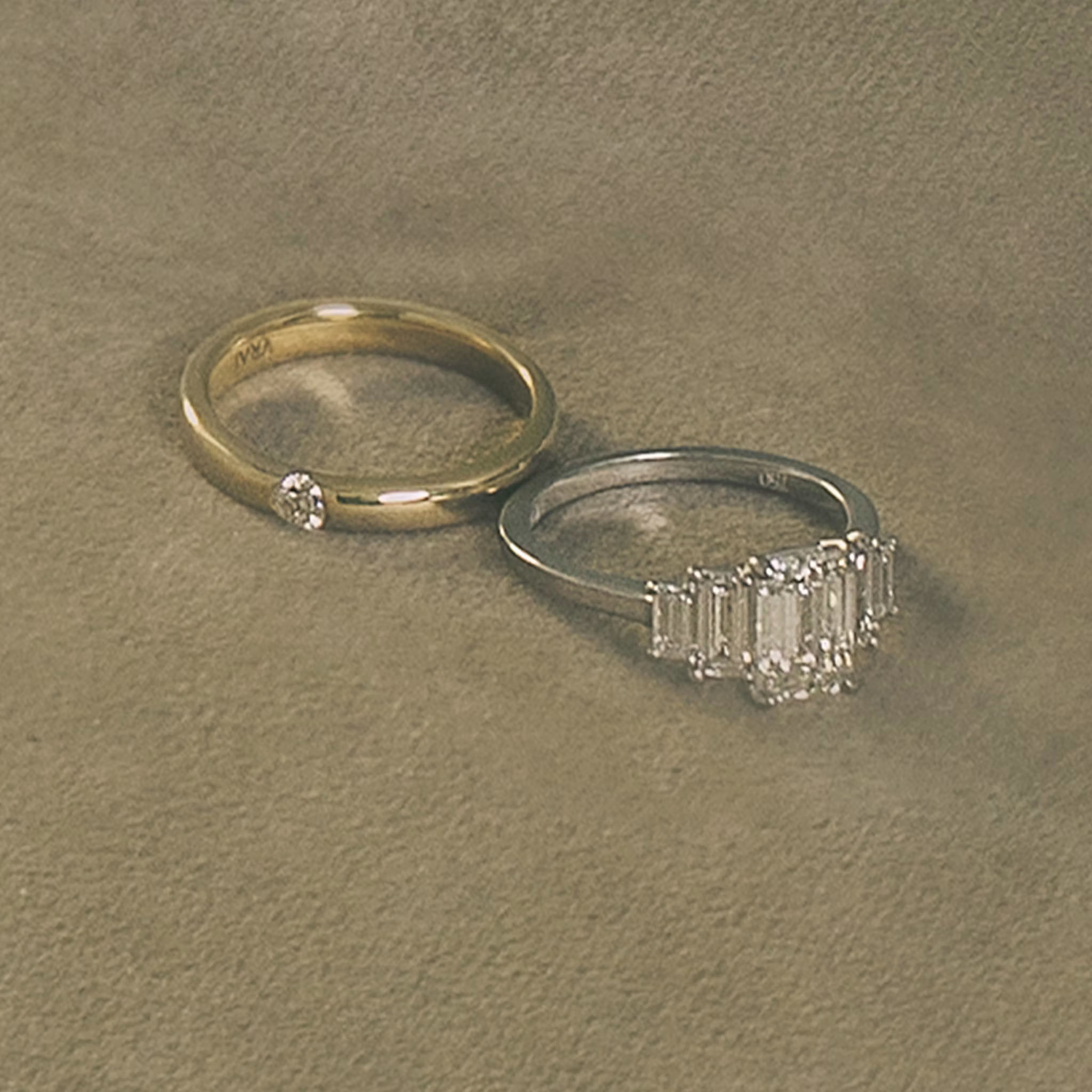 five stone engagement ring princess plain white gold still life