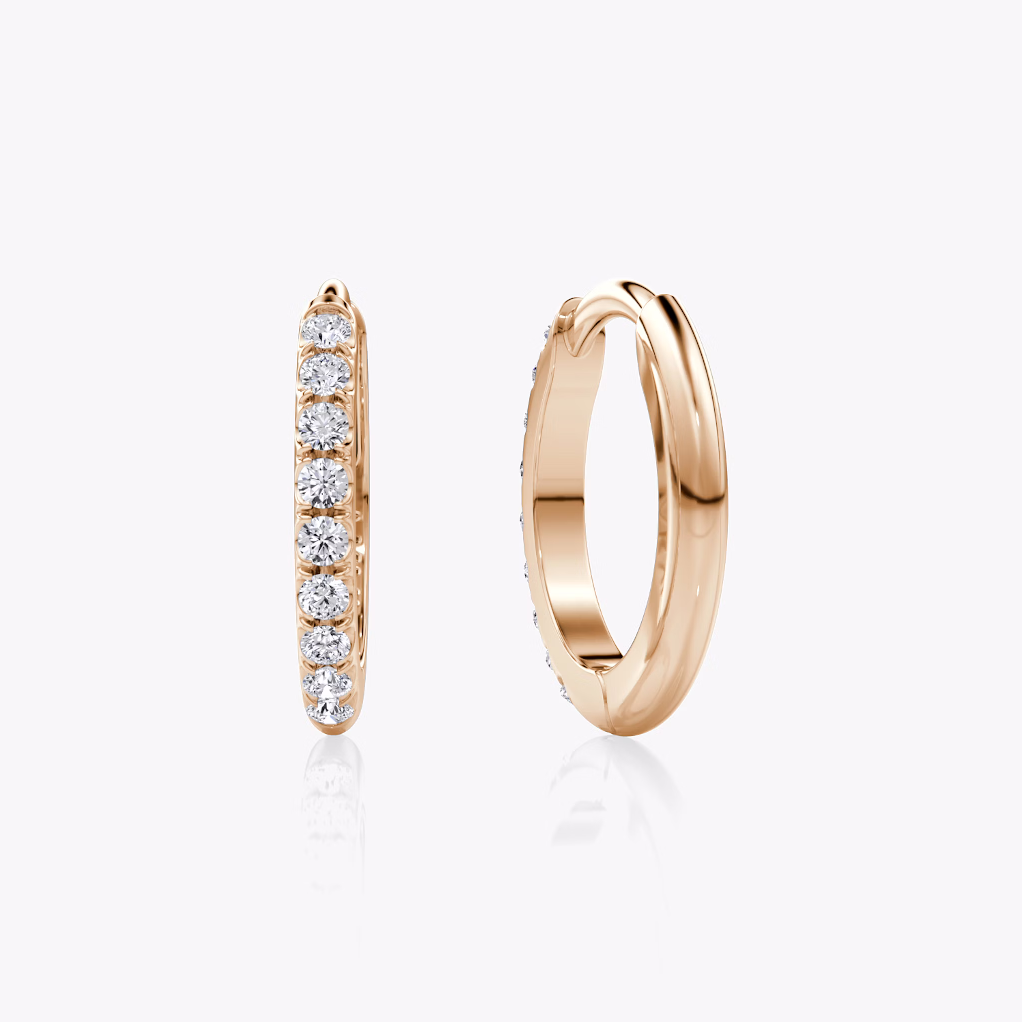 Pavé Hoops | Round Brilliant | 14k | Rose Gold | earringSize: 12mm