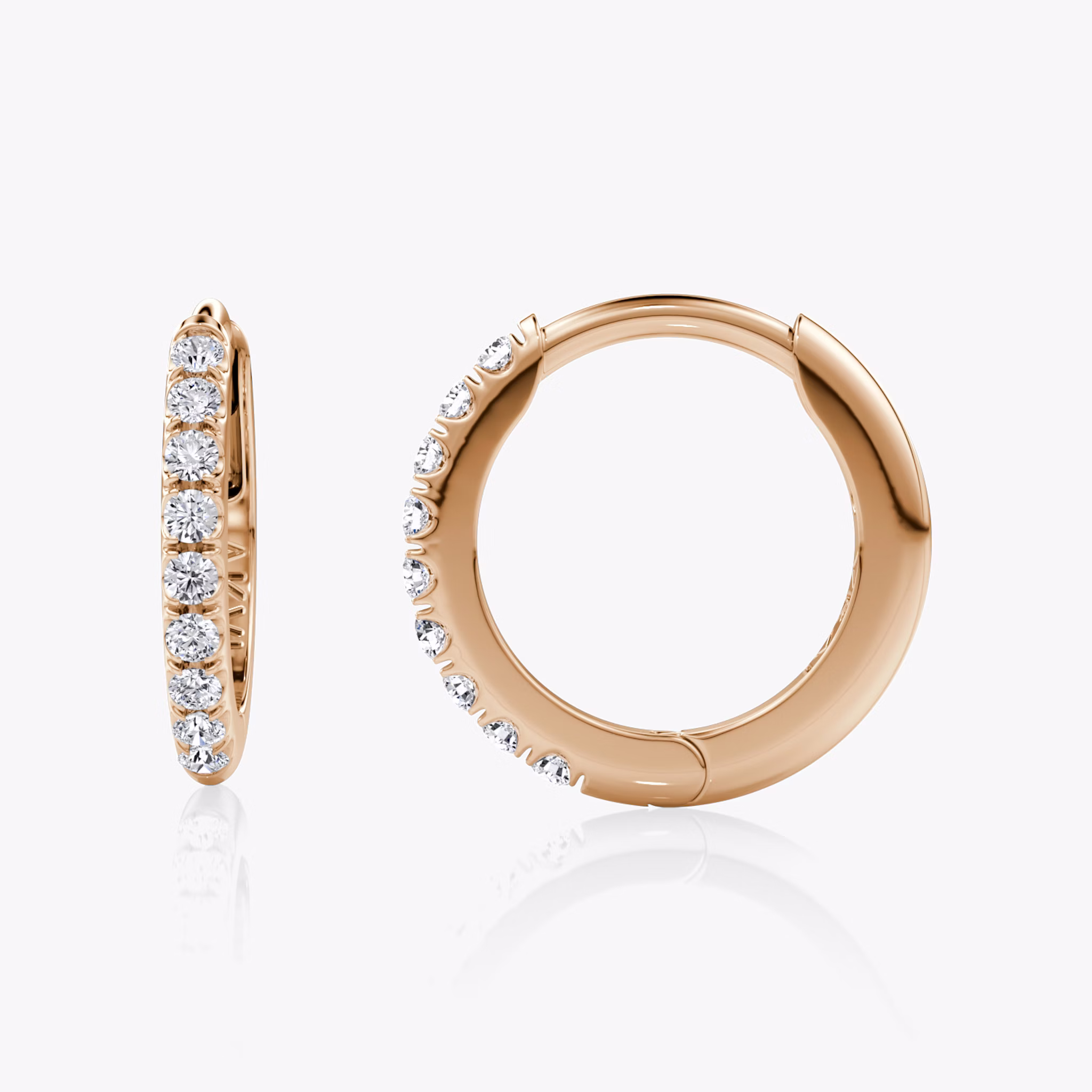 Pavé Hoops | Round Brilliant | 14k | Rose Gold | earringSize: 12mm