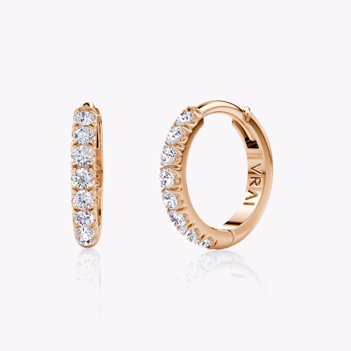 pave huggie hoops round brilliant rose gold