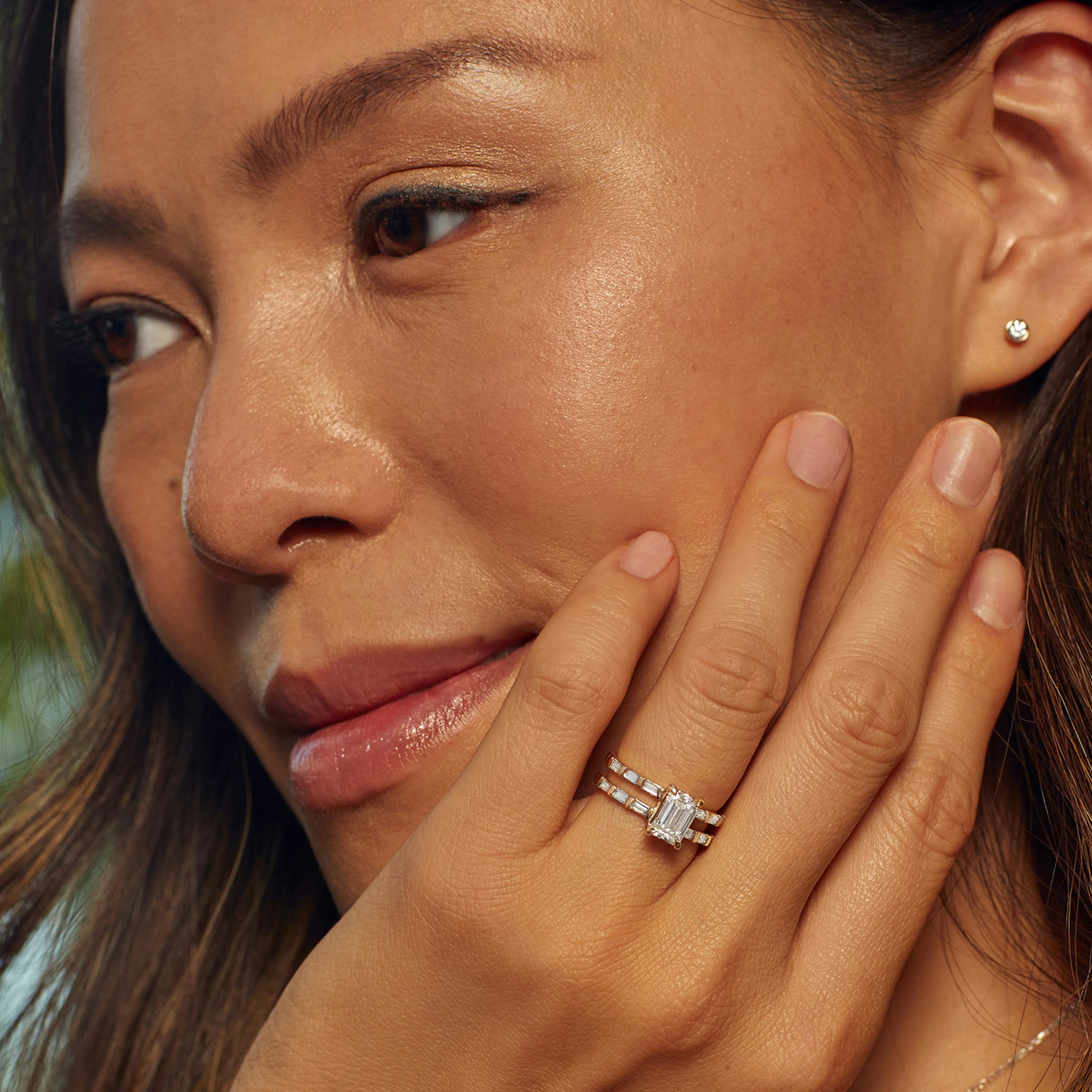 The Double Band | Radiant | 14k | Rose Gold | bandAccent: Plain | diamondOrientation: vertical | caratWeight: other