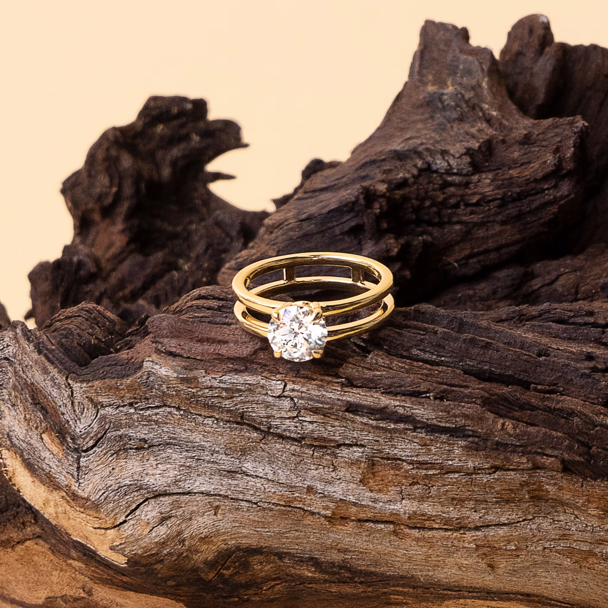 The Double Band | Round Brilliant | 18k | Yellow Gold | bandAccent: Plain | caratWeight: 1.0ct | diamondOrientation: vertical