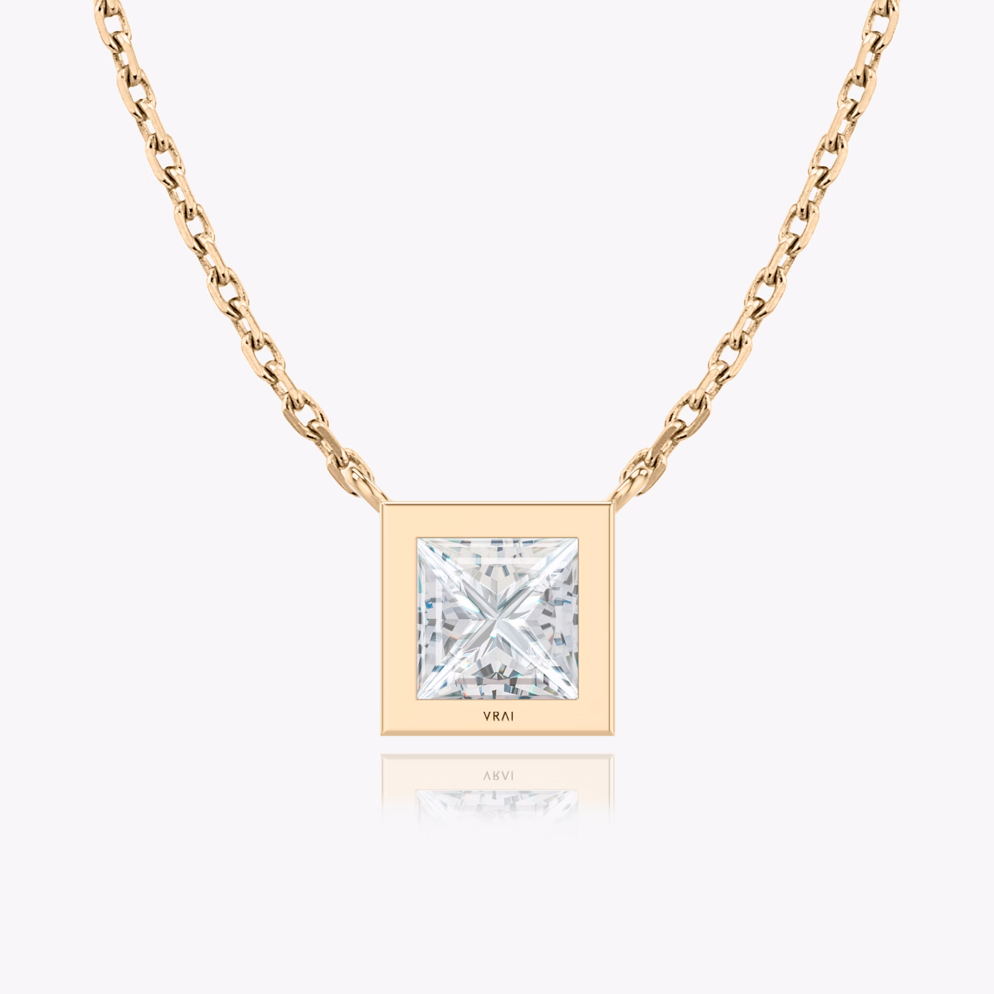 Bezel Solitaire Necklace | Princess | 14k | Rose Gold | caratWeight: other