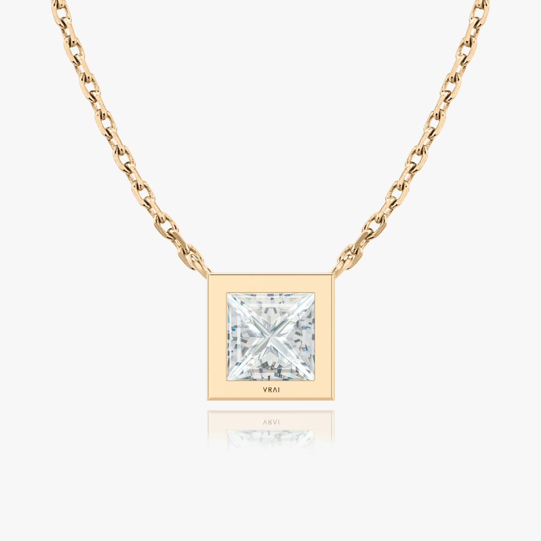 Bezel Solitaire Necklace | Princess | 14k | Rose Gold | caratWeight: other