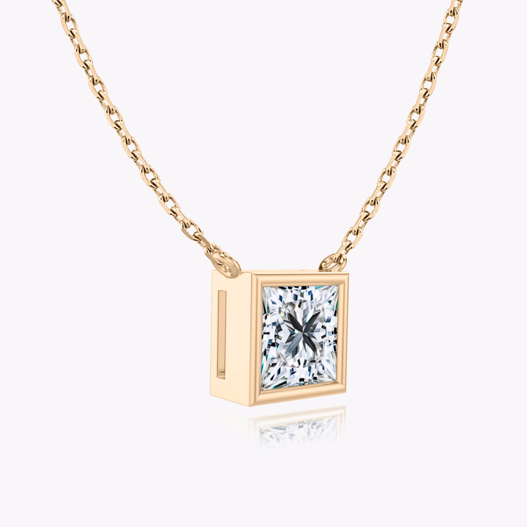 Bezel Solitaire Necklace | Princess | 14k | Rose Gold | caratWeight: other