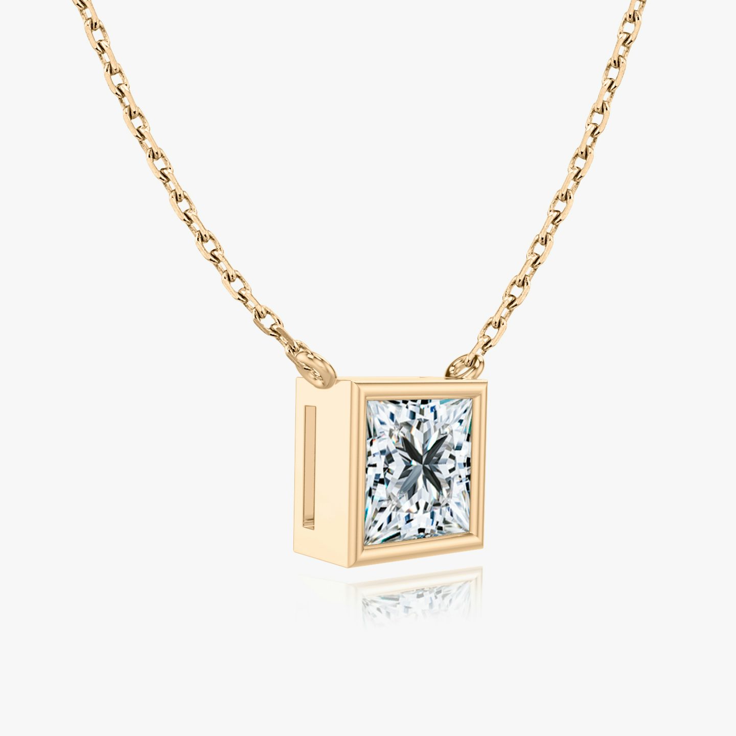 Bezel Solitaire Necklace | Princess | 14k | Rose Gold | caratWeight: other