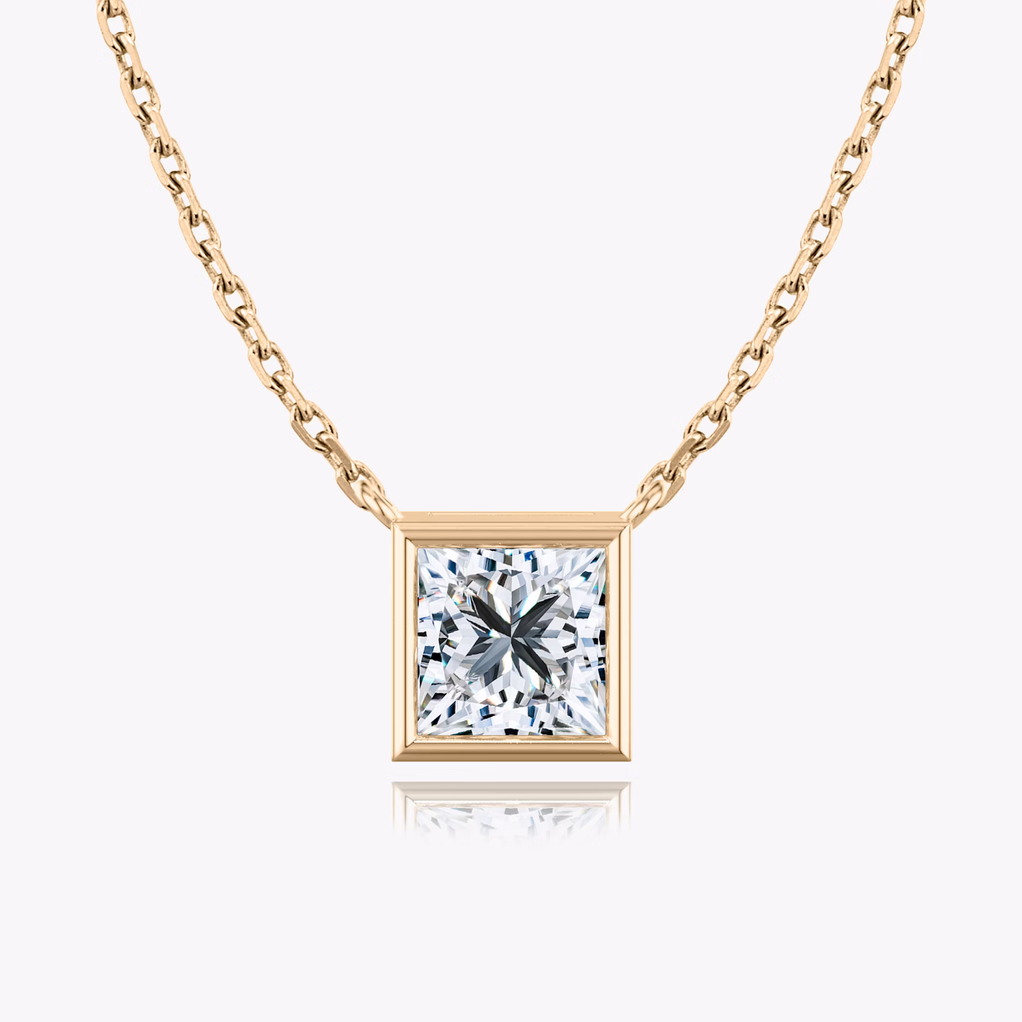 Bezel Solitaire Necklace | Princess | 14k | Rose Gold | caratWeight: other