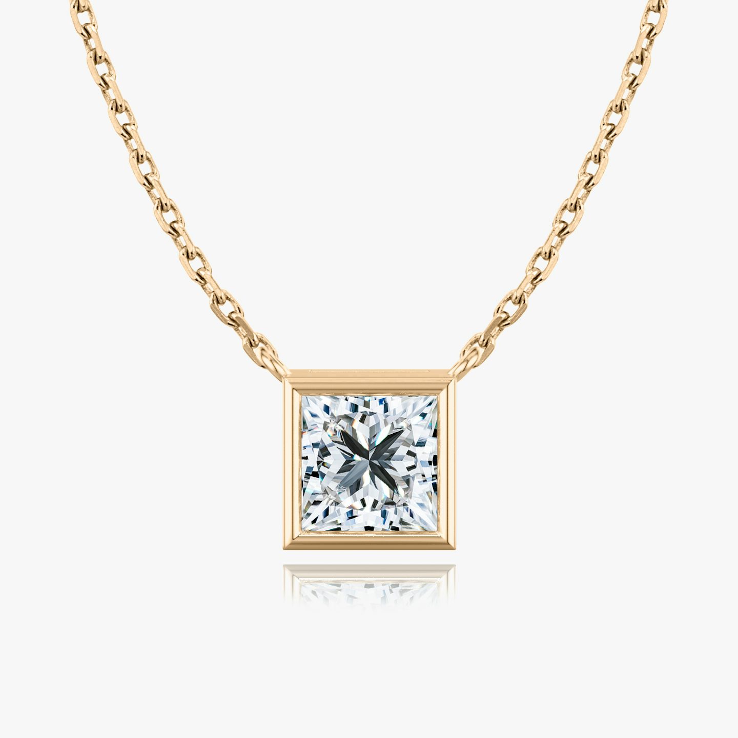 Bezel Solitaire Necklace | Princess | 14k | Rose Gold | caratWeight: other
