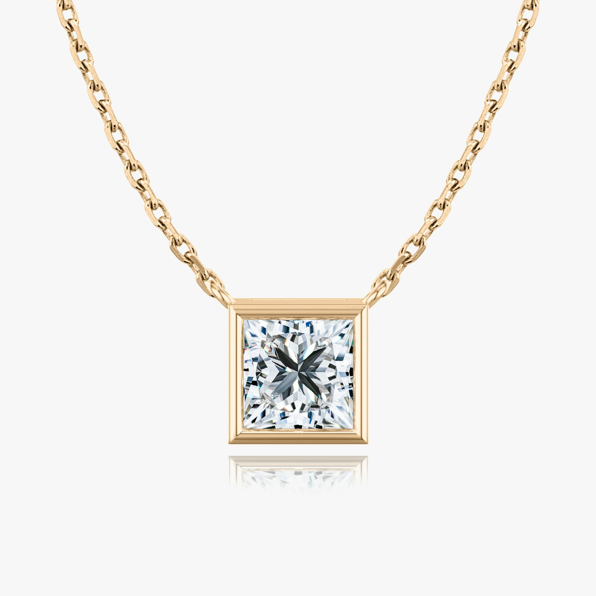 Bezel Solitaire Necklace | Princess | 14k | Rose Gold | caratWeight: other
