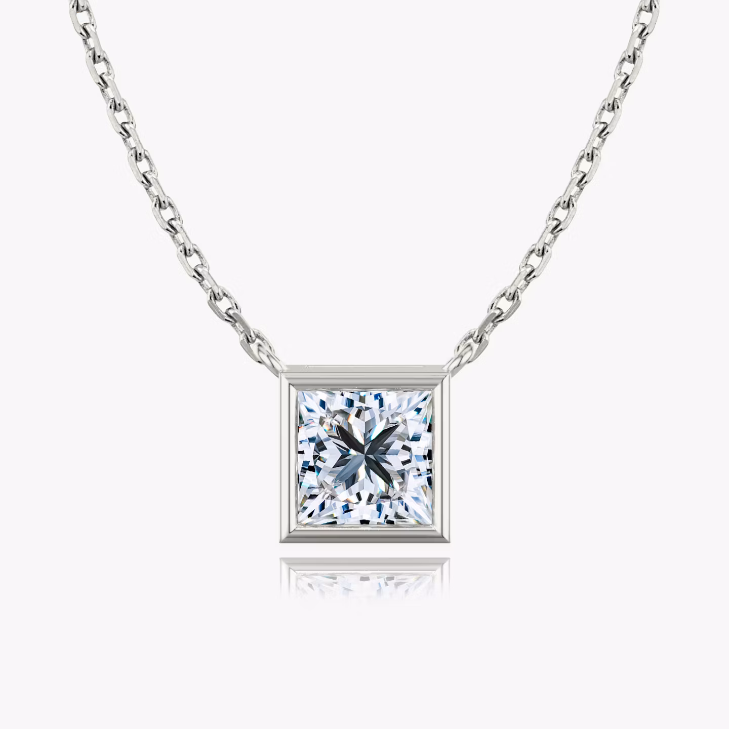 Bezel Solitaire Necklace Princess | White Gold