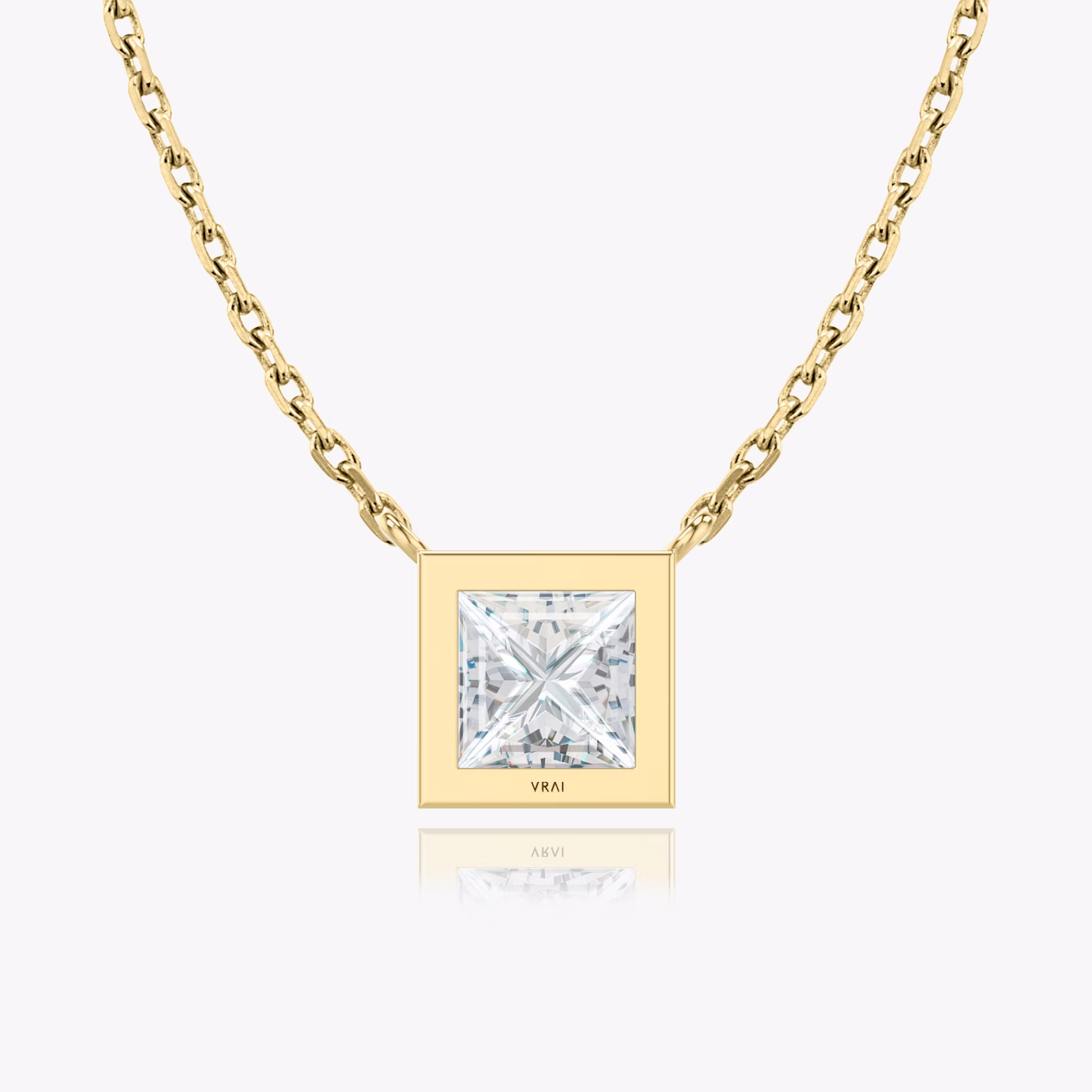 Bezel Solitaire Necklace | Princess | 14k | Yellow Gold | caratWeight: other