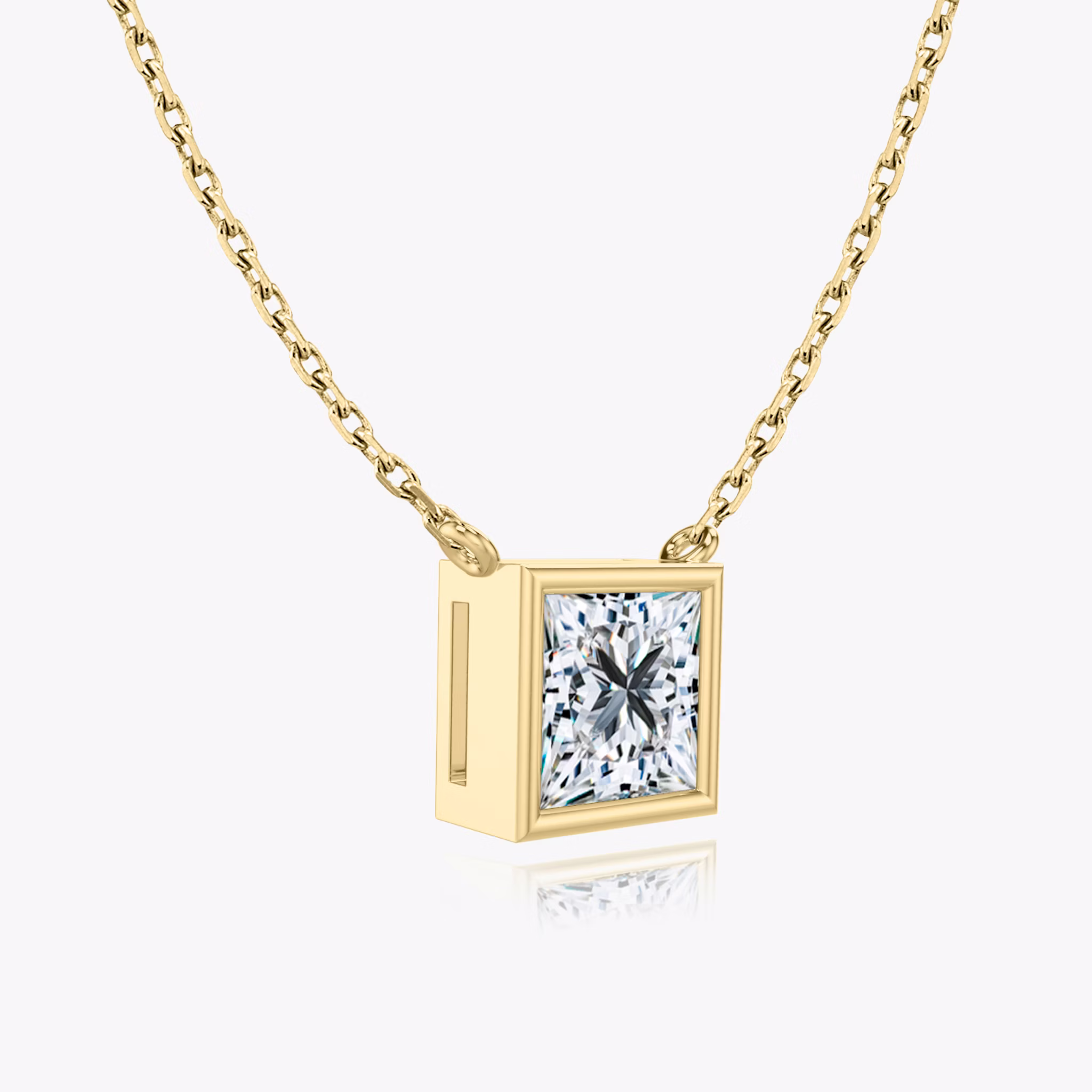 Bezel Solitaire Necklace | Princess | 14k | Yellow Gold | caratWeight: other