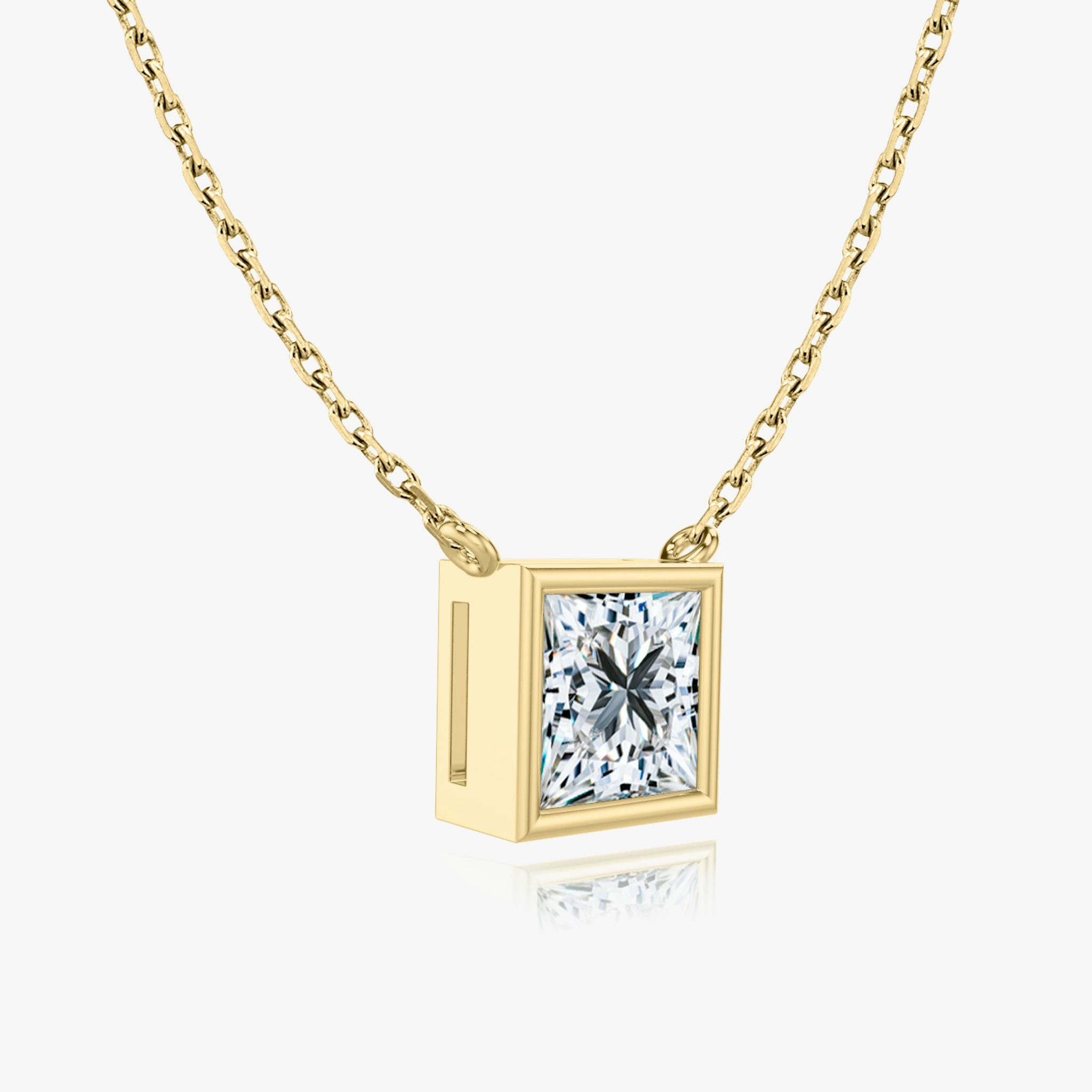 Bezel Solitaire Necklace | Princess | 14k | Yellow Gold | caratWeight: other