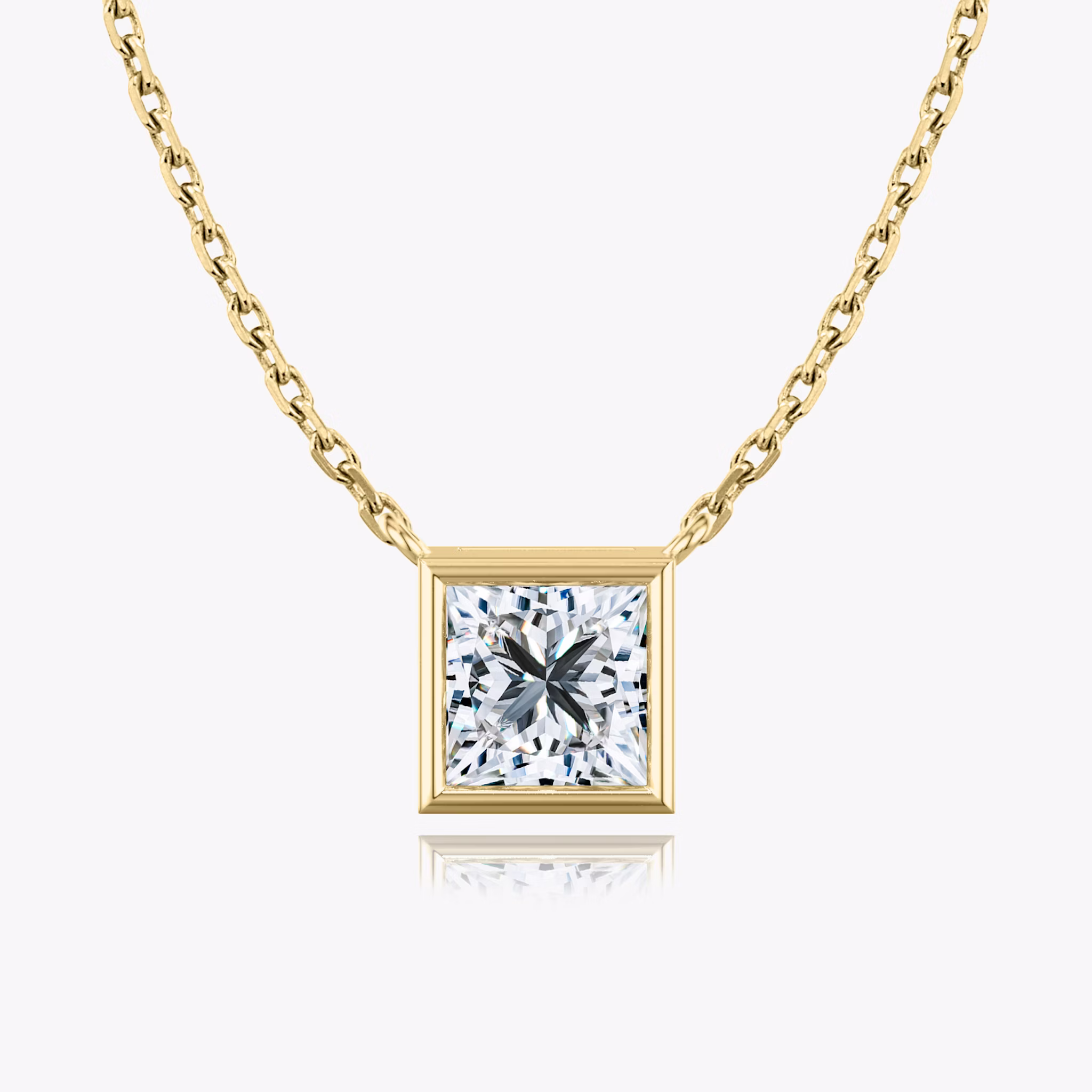 Bezel Solitaire Necklace | Princess | 14k | Yellow Gold | caratWeight: other
