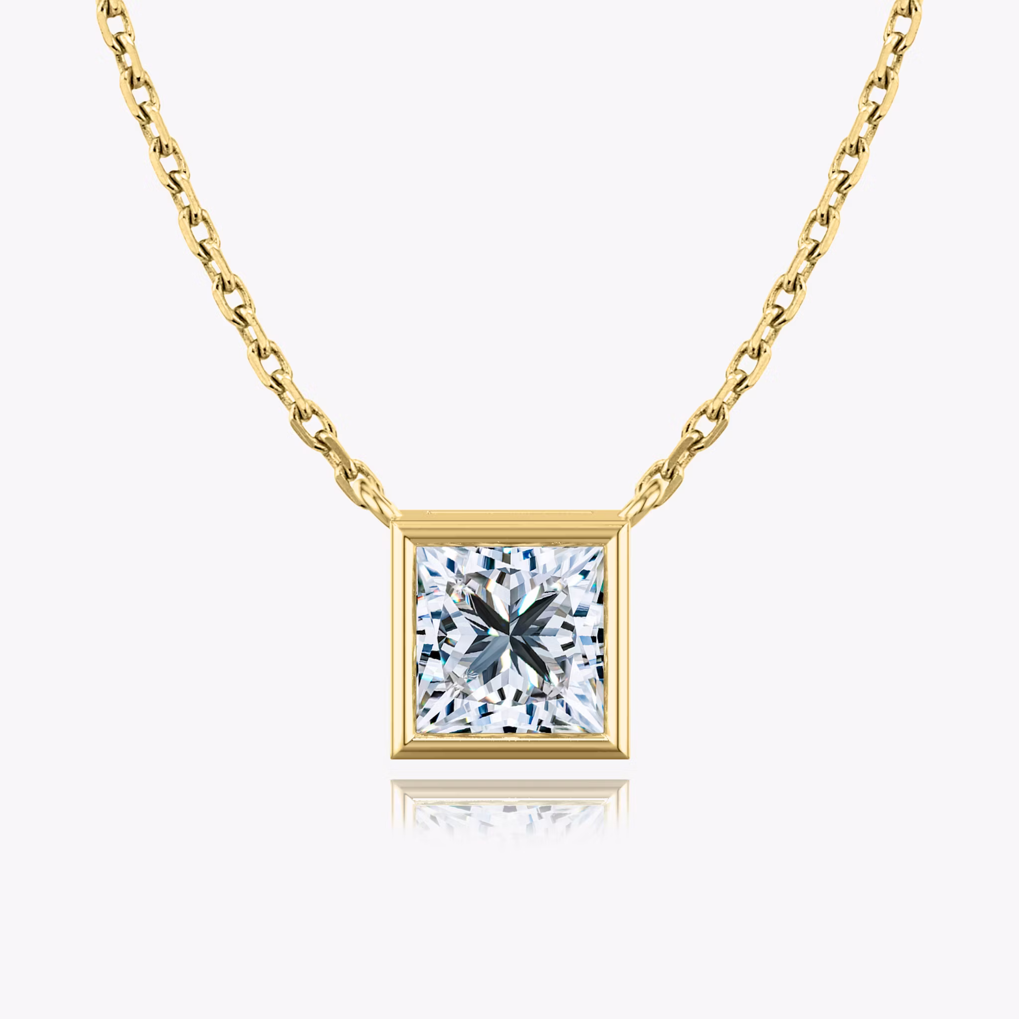 Bezel Solitaire Necklace Princess | Yellow Gold