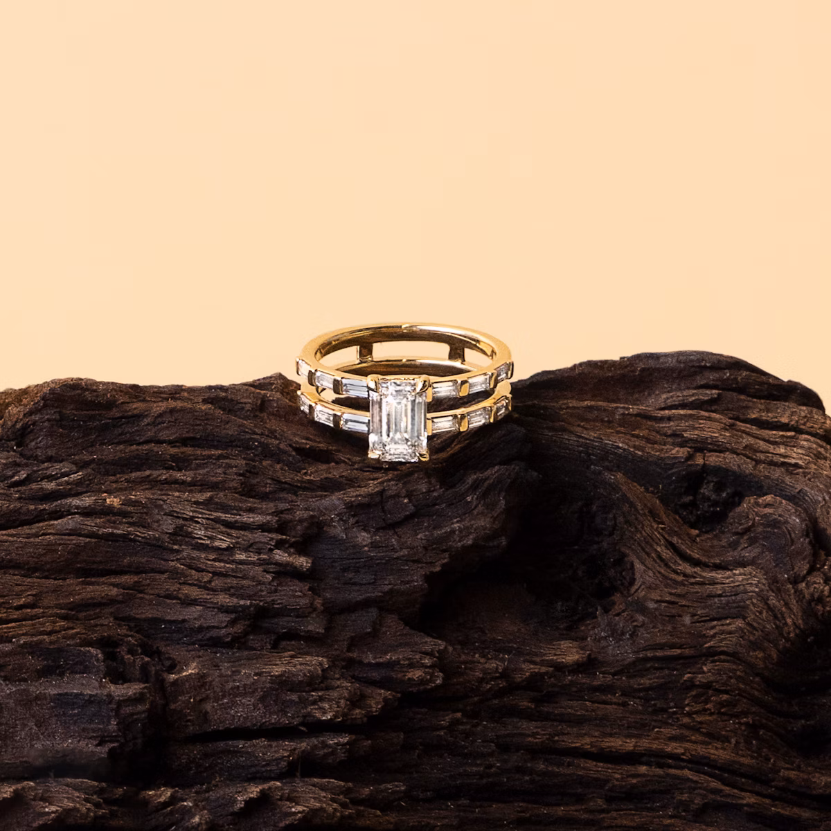 The Double Band | Emerald | 14k | Rose Gold | bandAccent: Plain | diamondOrientation: vertical | caratWeight: other