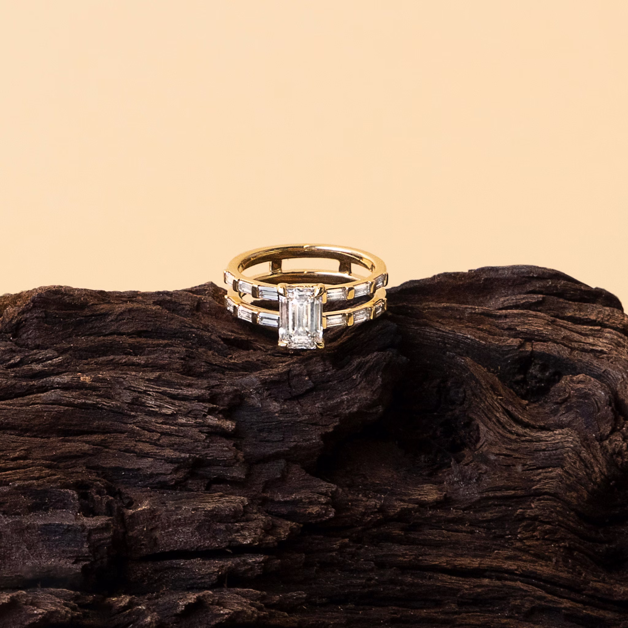 The Double Band | Emerald | 14k | Rose Gold | bandAccent: Plain | diamondOrientation: vertical | caratWeight: other