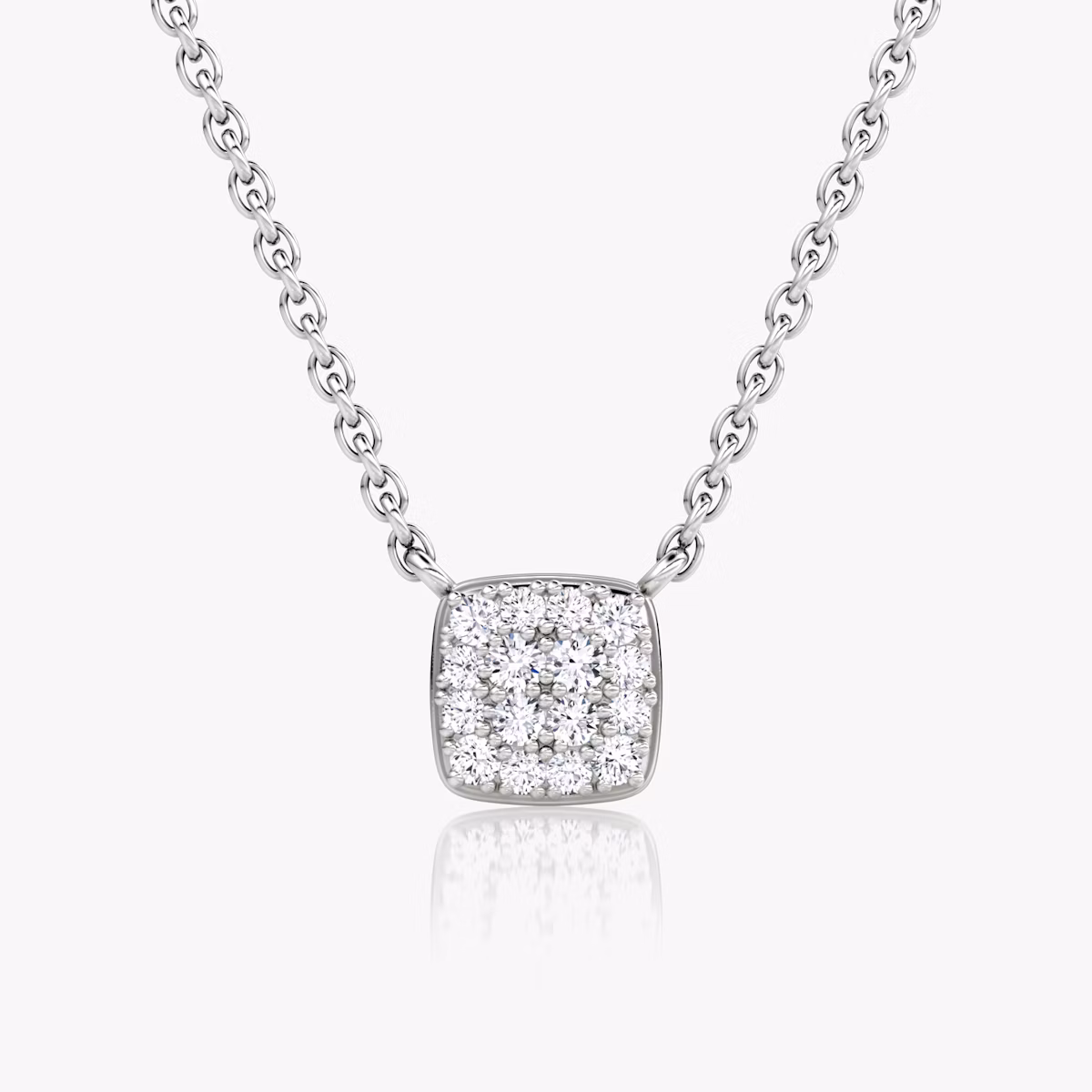 Pavé Necklace | 14k | White Gold | paveCluster: pave-cushion | chainLength: 16-18