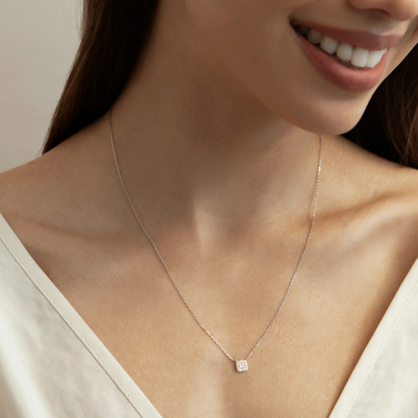 Pavé Necklace | 14k | Yellow Gold | paveCluster: pave-cushion | chainLength: 16-18