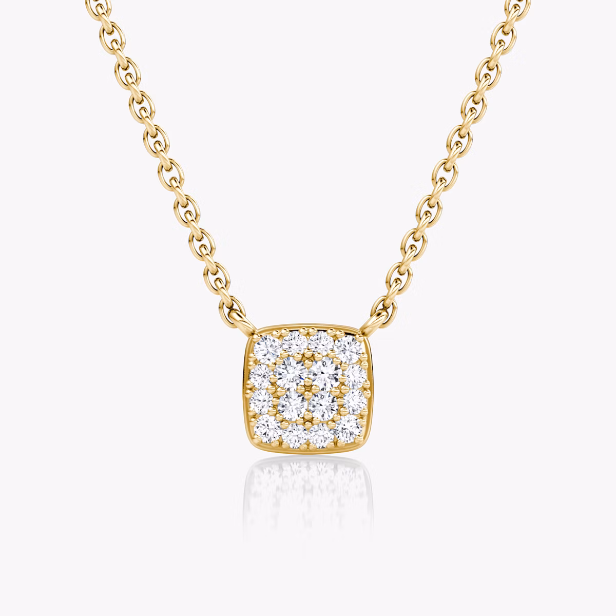Pavé Necklace | 14k | Yellow Gold | paveCluster: pave-cushion | chainLength: 16-18