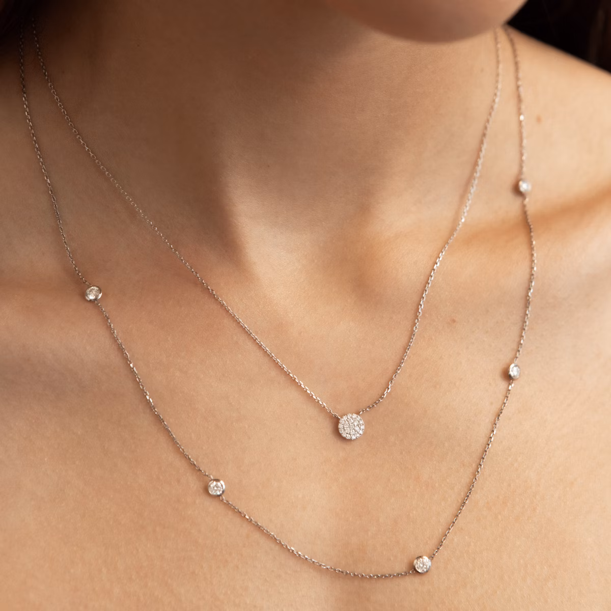 Pavé Necklace | 14k | Yellow Gold | paveCluster: pave-round | chainLength: 16-18