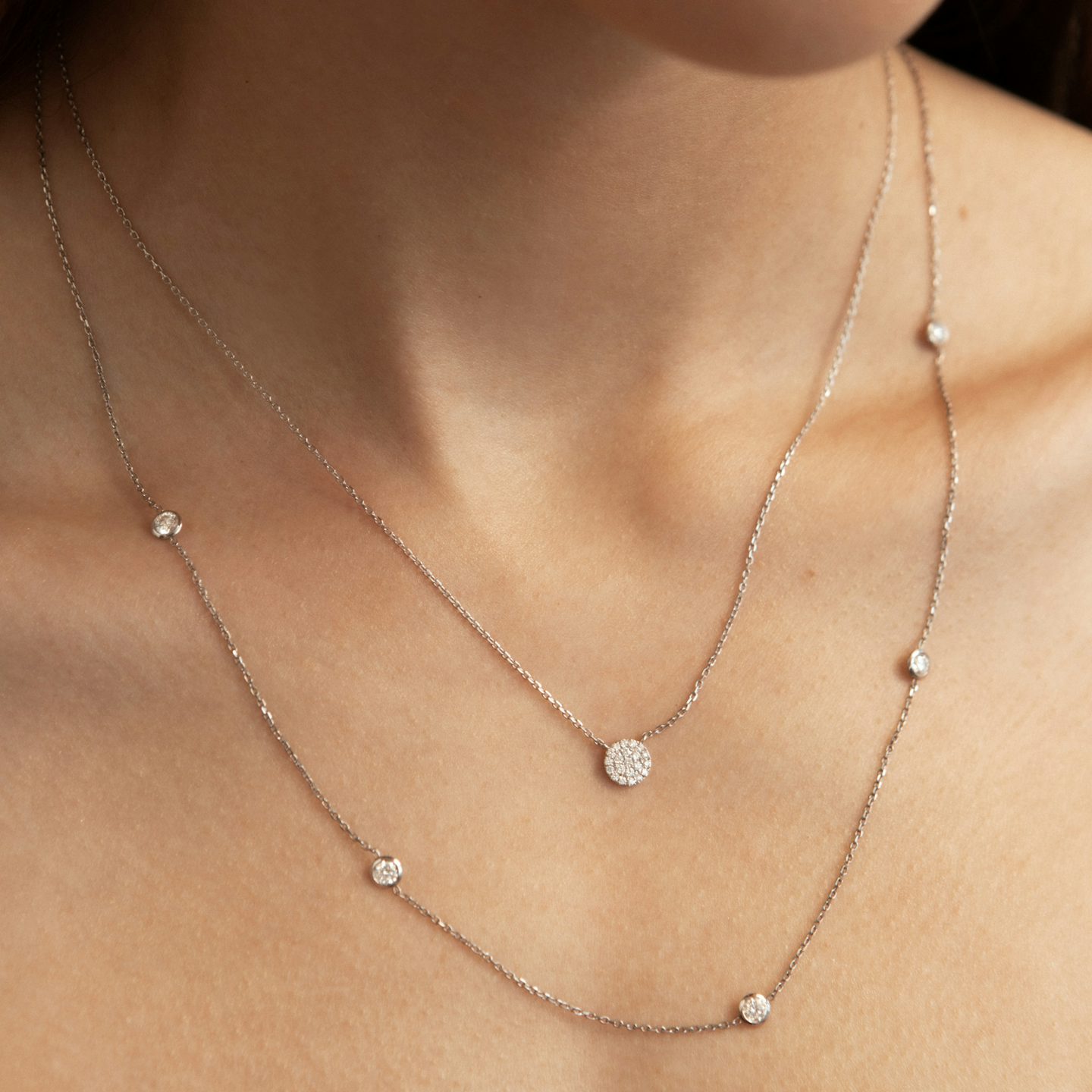 Pavé Necklace | 14k | Yellow Gold | paveCluster: pave-round | chainLength: 16-18