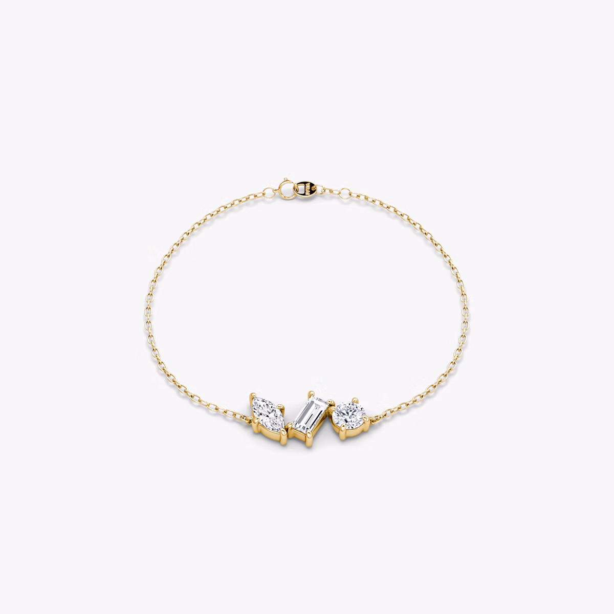 Orion Bracelet | Round Brilliant, Baguette and Marquise | 14k | Yellow Gold | diamondSize: original | chainLength: 7