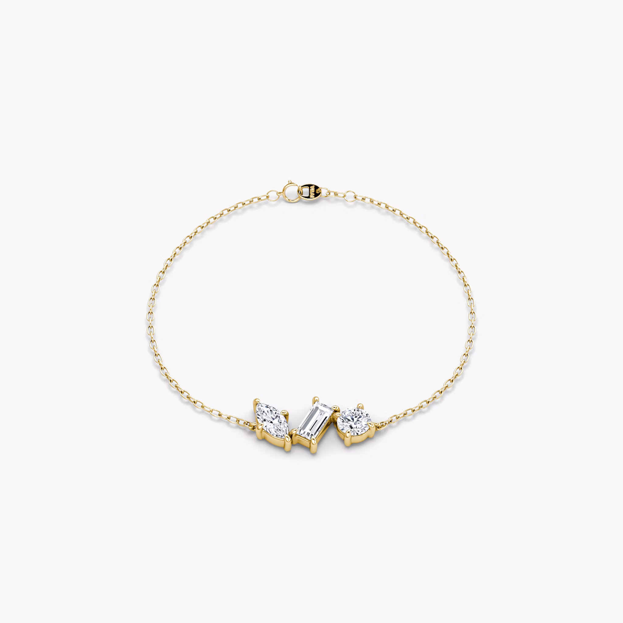 Orion Bracelet | Round Brilliant, Baguette and Marquise | 14k | Yellow Gold | diamondSize: original | chainLength: 7