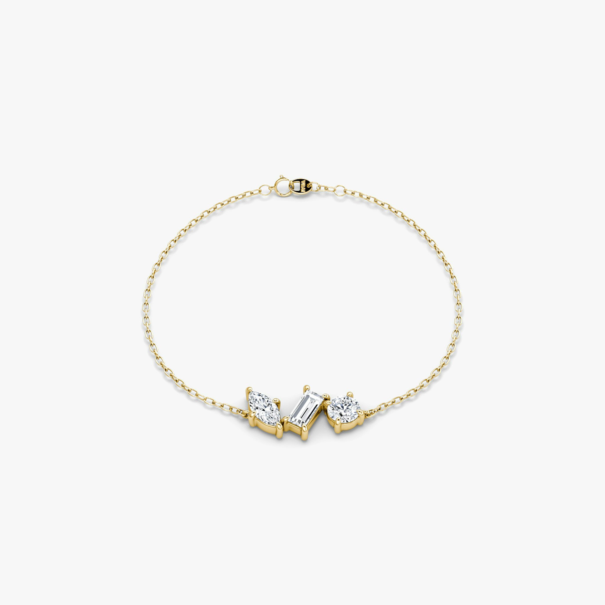 Orion Bracelet | Round Brilliant, Baguette and Marquise | 14k | Yellow Gold | diamondSize: original | chainLength: 7