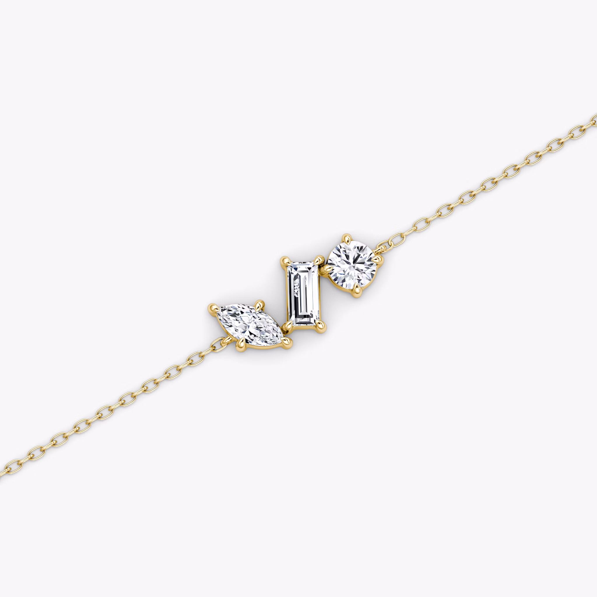 Orion Bracelet | Round Brilliant, Baguette and Marquise | 14k | Yellow Gold | diamondSize: original | chainLength: 7