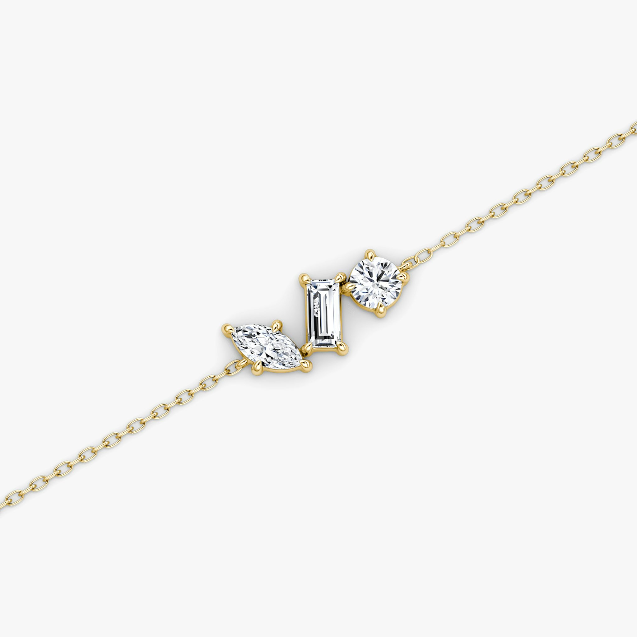 Orion Bracelet | Round Brilliant, Baguette and Marquise | 14k | Yellow Gold | diamondSize: original | chainLength: 7