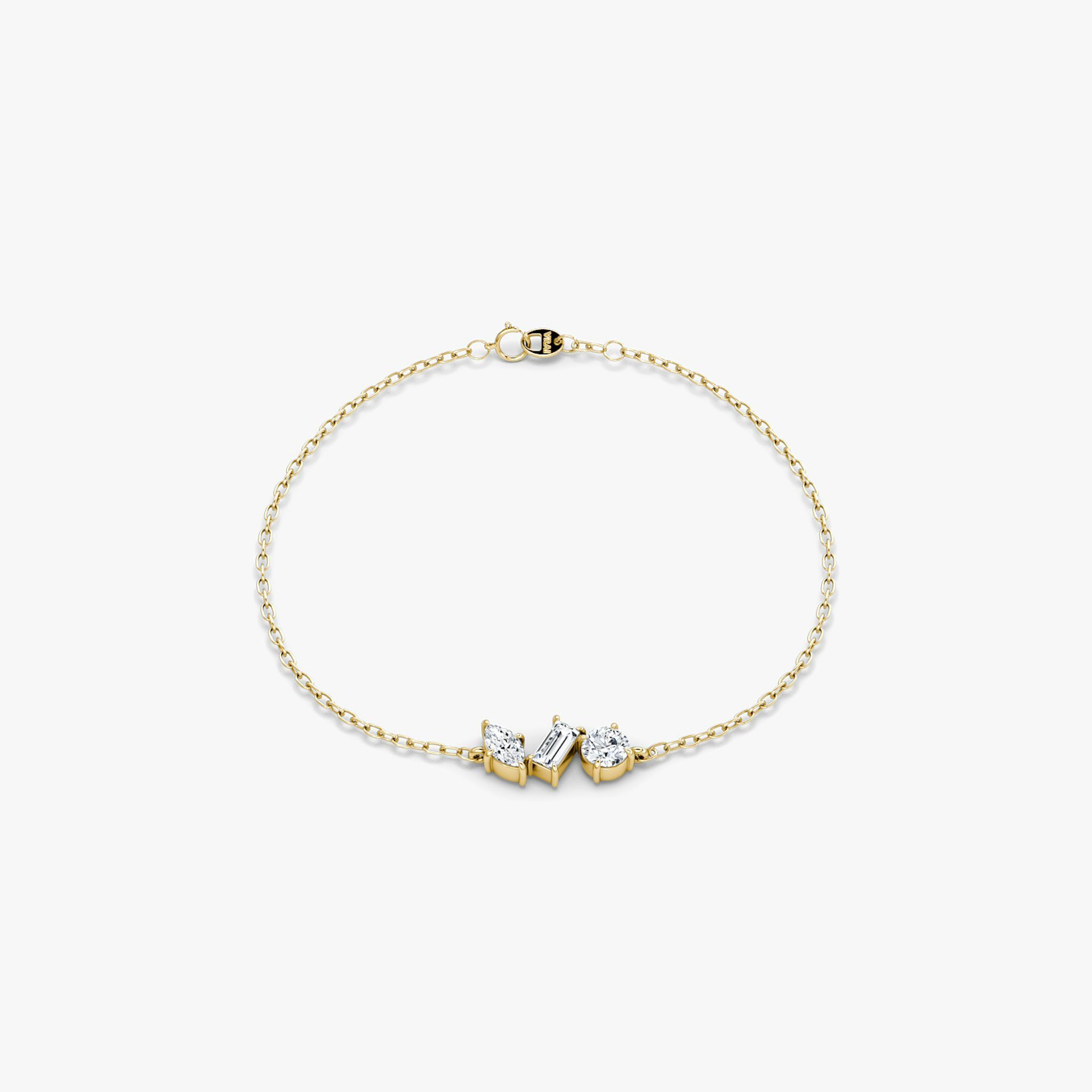 Orion Bracelet | Round Brilliant, Baguette and Marquise | 14k | Yellow Gold | diamondSize: petite | chainLength: 7