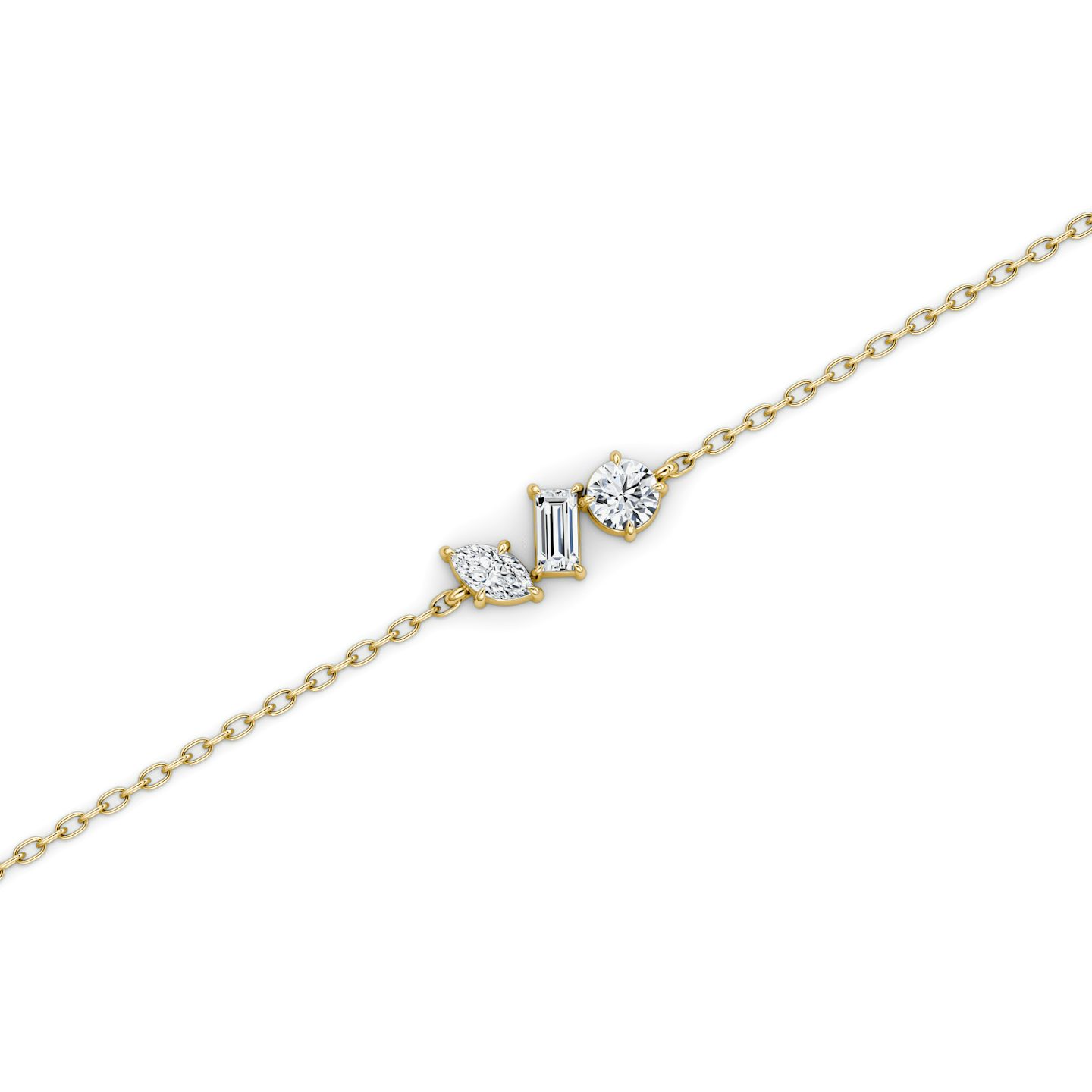 Orion Bracelet | Round Brilliant, Baguette and Marquise | 14k | Yellow Gold | diamondSize: petite | chainLength: 7