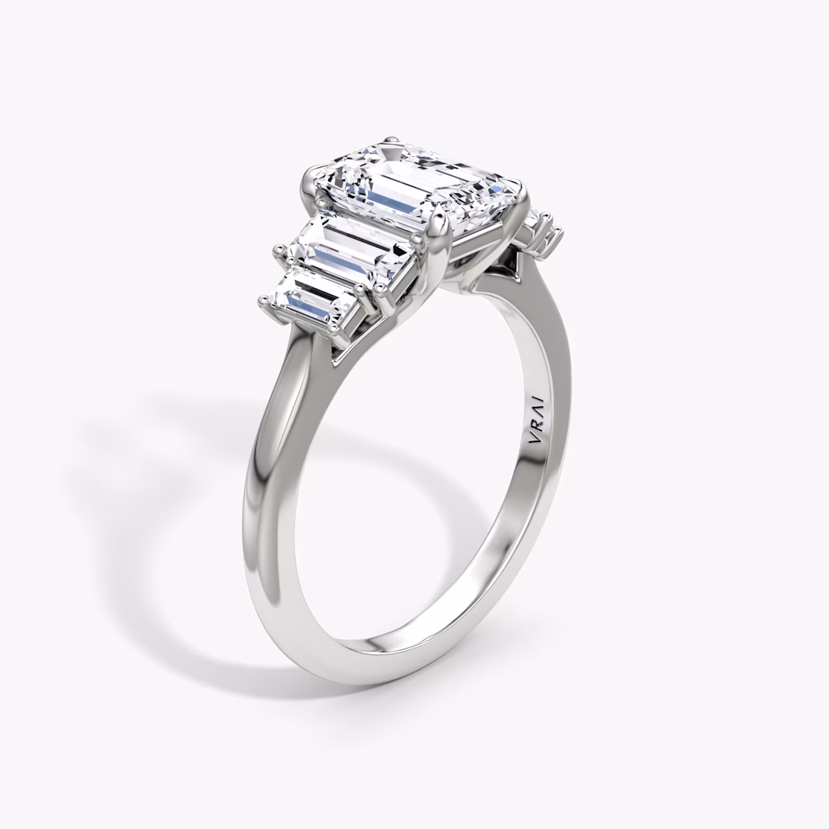 The Five Stone Heirloom | Emerald | 18k | White Gold | bandAccent: Plain | diamondOrientation: vertical | caratWeight: other