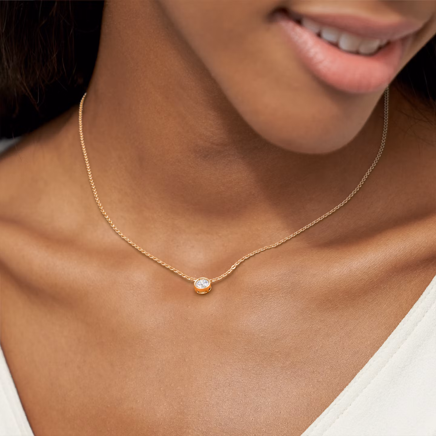 Bezel Solitaire Necklace | Round Brilliant | 14k | Rose Gold | caratWeight: 0.50ct