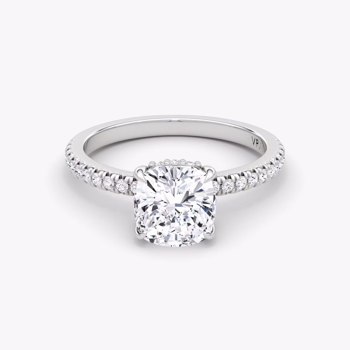 The Floating Solitaire | Cushion | 18k | White Gold | bandAccent: Pavé | diamondOrientation: vertical | caratWeight: other
