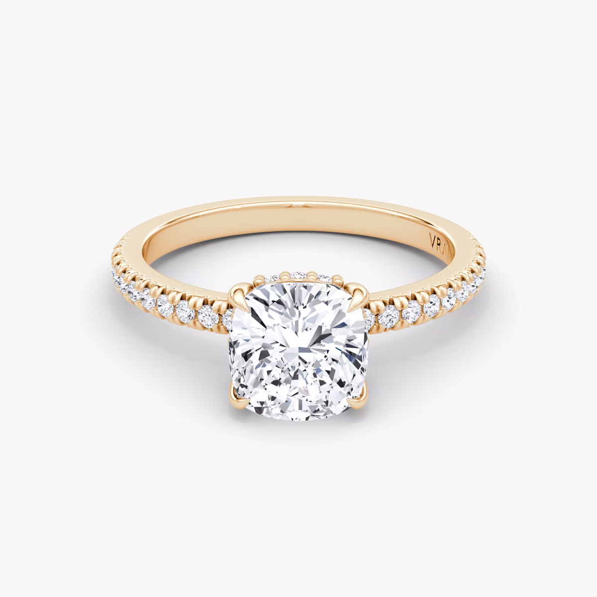 Anillo de compromiso Floating Solitaire | Cojín | 14k | Oro rosa | bandAccent: Pavé | diamondOrientation: vertical | caratWeight: other