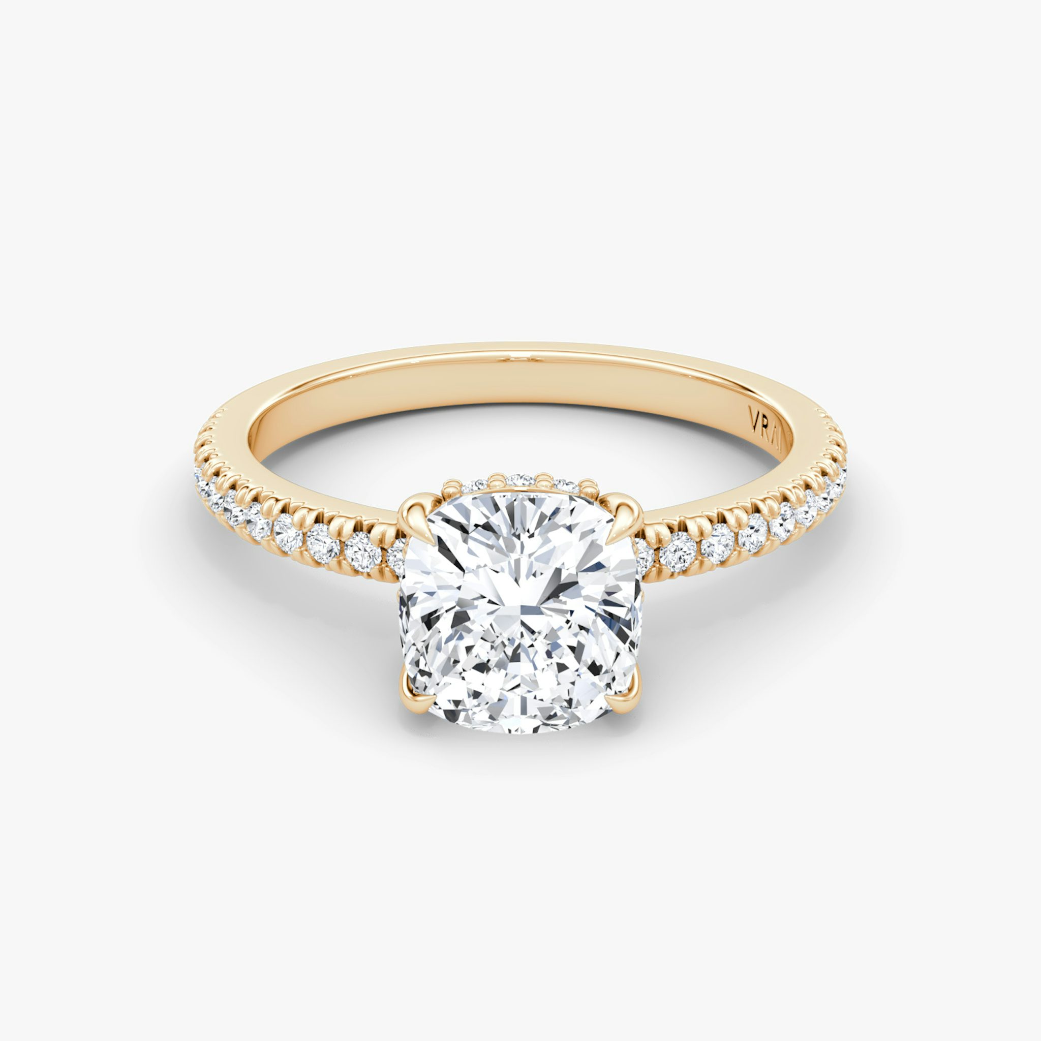 Anillo de compromiso Floating Solitaire | Cojín | 14k | Oro rosa | bandAccent: Pavé | diamondOrientation: vertical | caratWeight: other