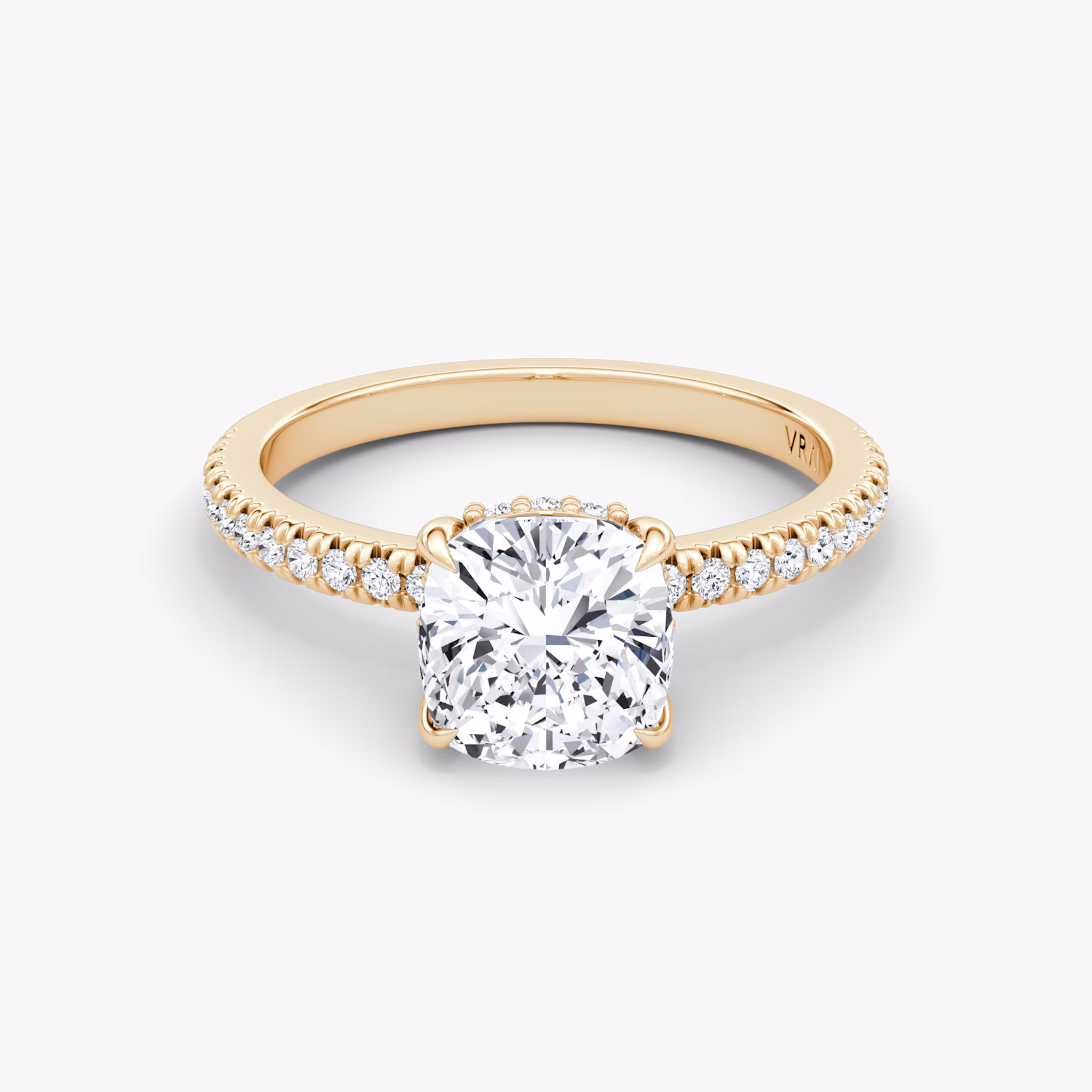 The Floating Solitaire | Cushion | 14k | Rose Gold | bandAccent: Pavé | diamondOrientation: vertical | caratWeight: other