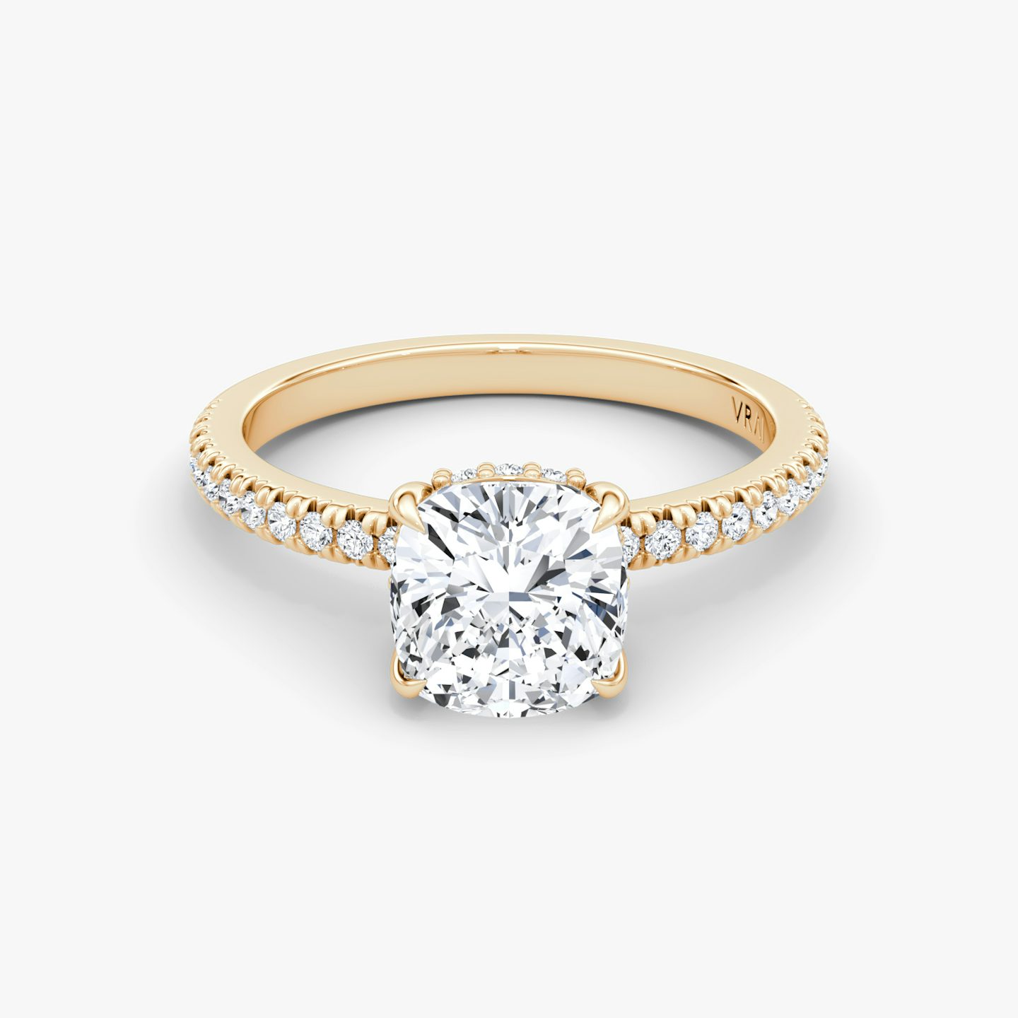 The Floating Solitaire | Cushion | 14k | Rose Gold | bandAccent: Pavé | diamondOrientation: vertical | caratWeight: other