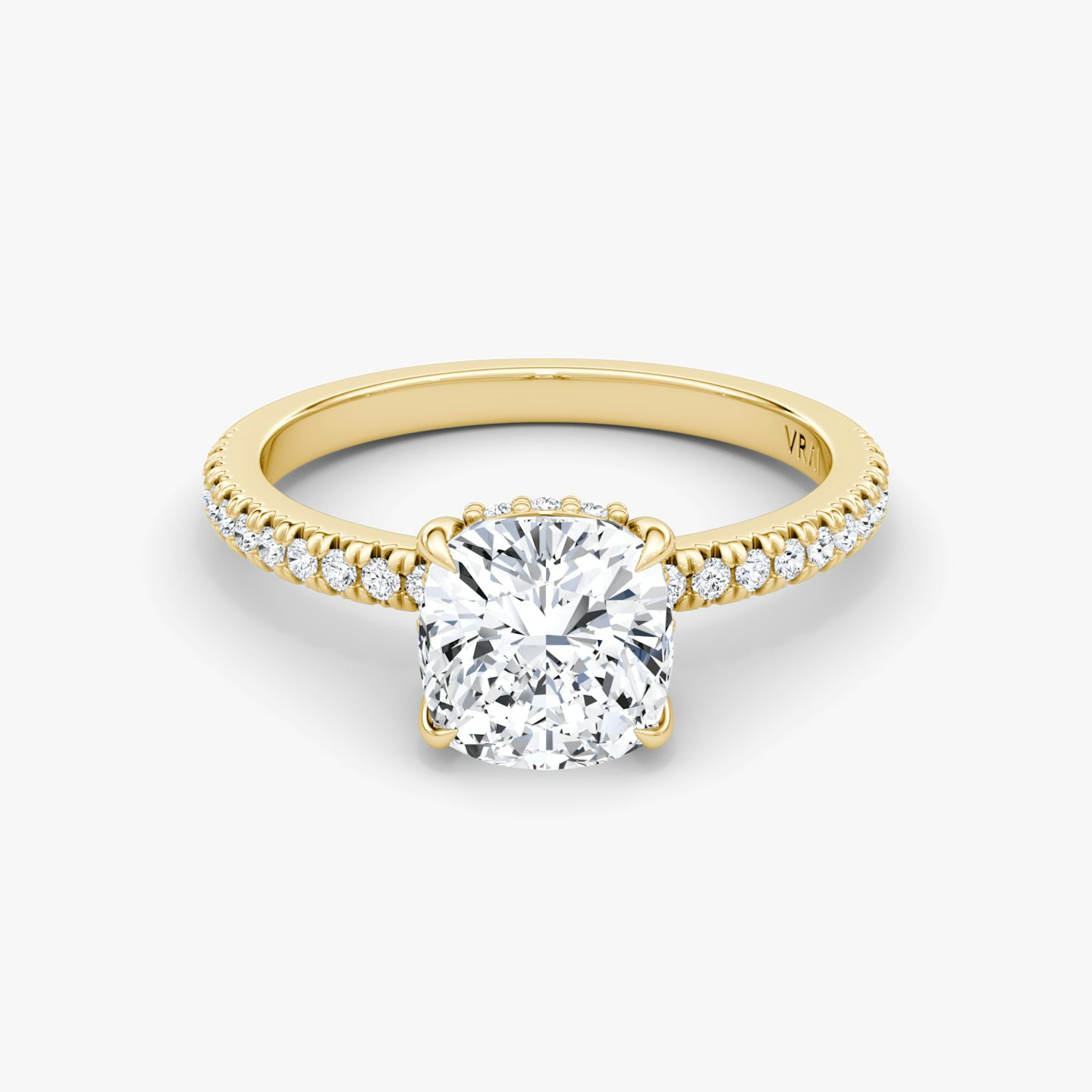 Anillo de compromiso Floating Solitaire | Cojín | 18k | Oro amarillo | bandAccent: Pavé | diamondOrientation: vertical | caratWeight: other