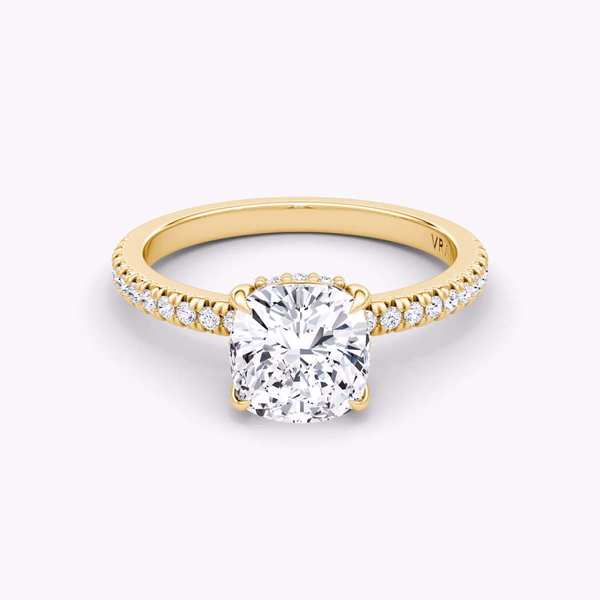 The Floating Solitaire | Cushion | 18k | Yellow Gold | bandAccent: Pavé | diamondOrientation: vertical | caratWeight: other